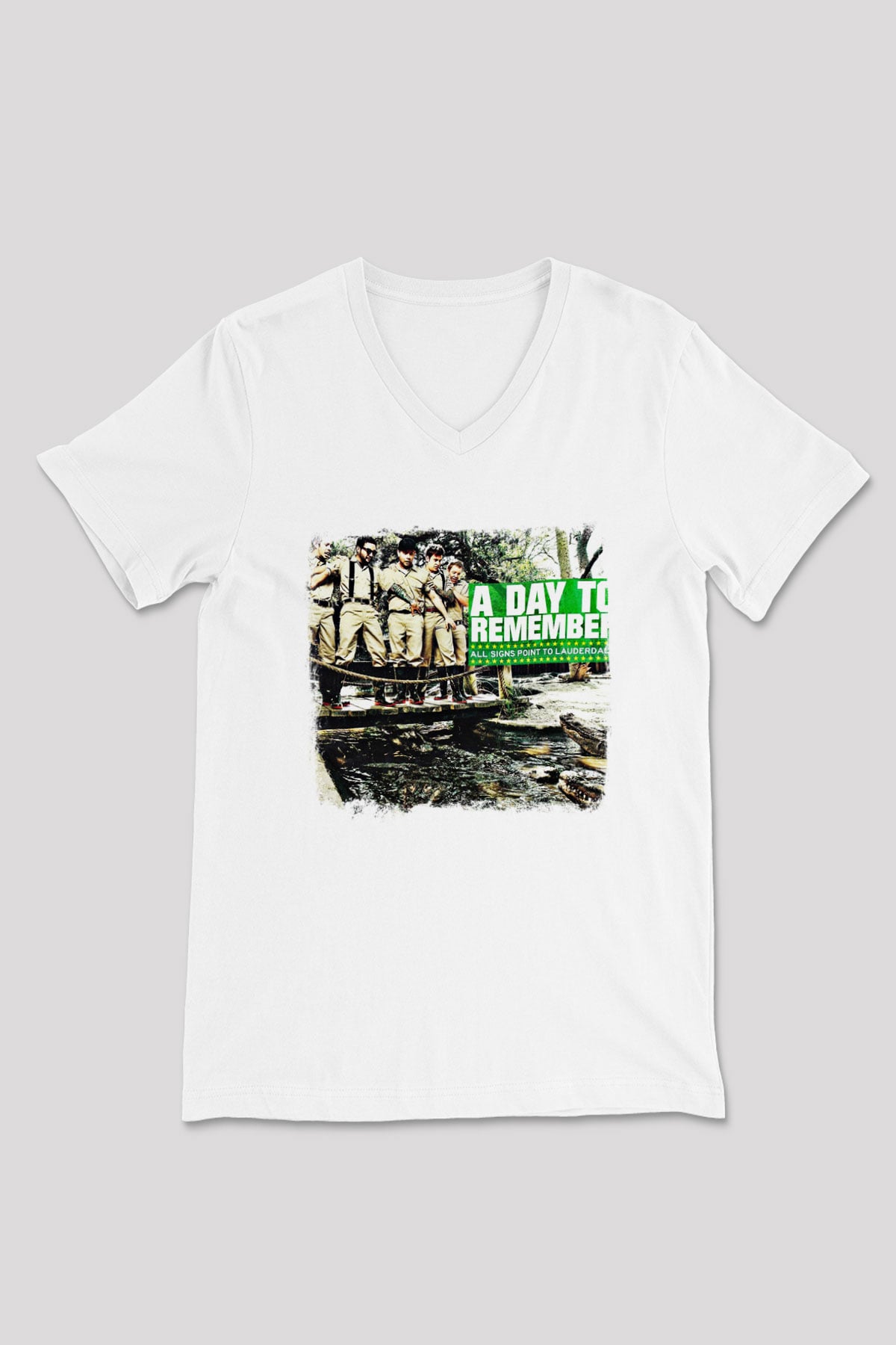 A Day to remember Baskılı Unisex Beyaz V Yaka Tişört