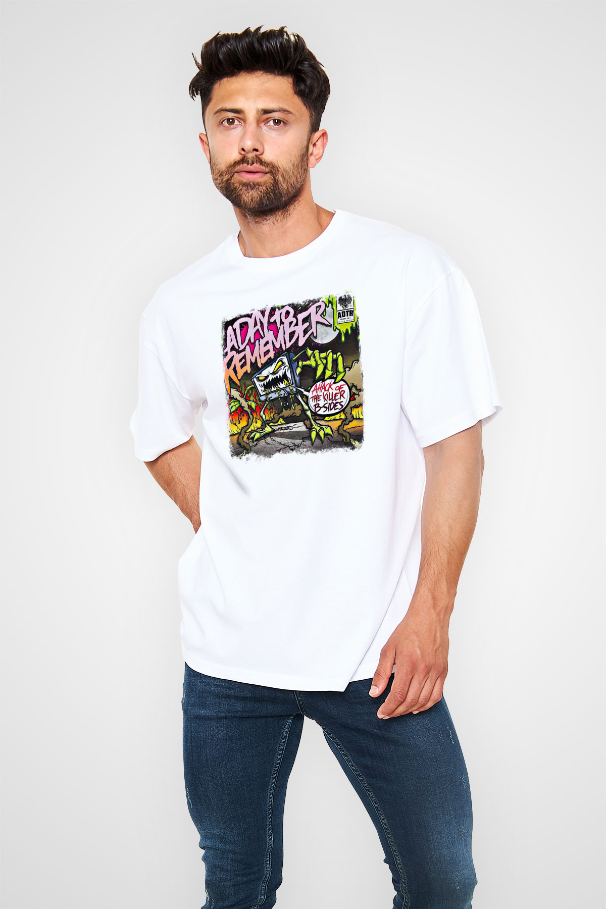 A Day to remember Baskılı Unisex Beyaz Oversize Tişört