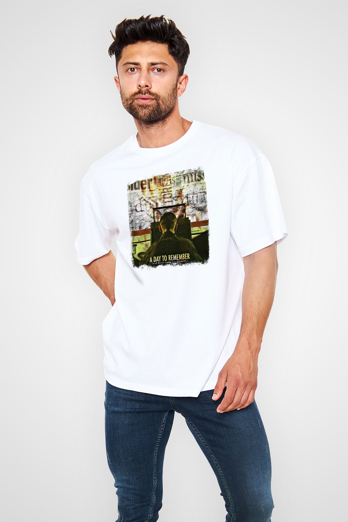 A Day to remember Baskılı Unisex Beyaz Oversize Tişört