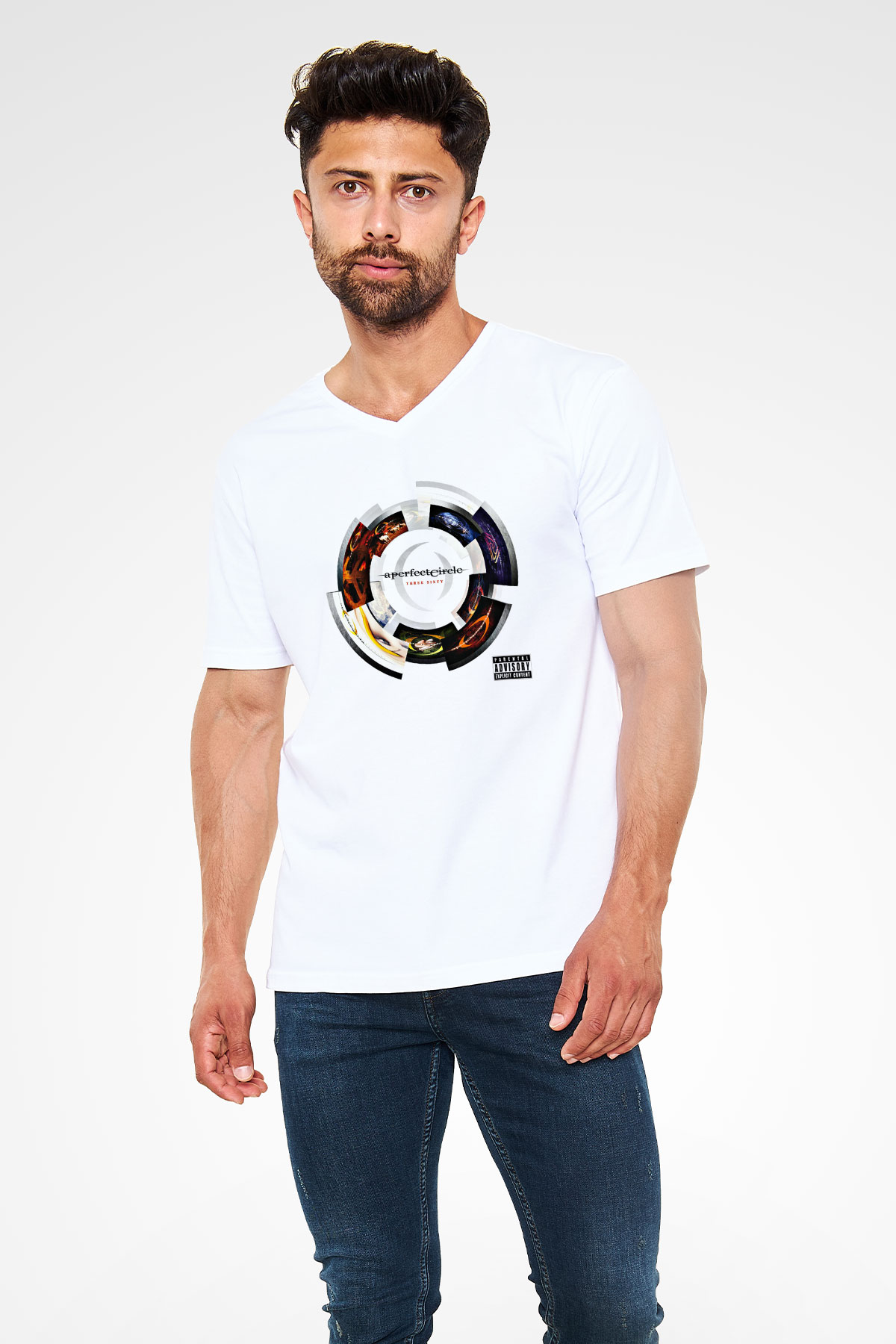 A Perfect Circle Baskılı Unisex Beyaz V Yaka Tişört