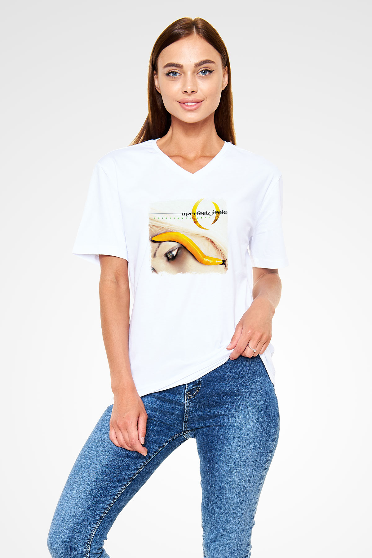 A Perfect Circle Baskılı Unisex Beyaz V Yaka Tişört