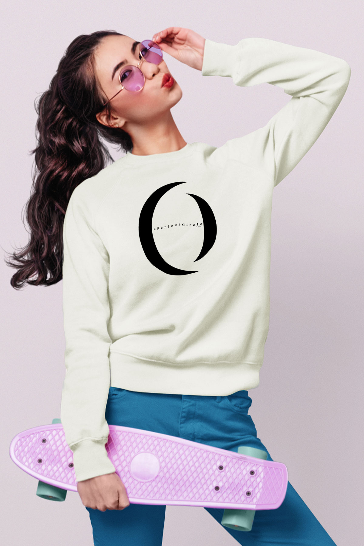 A Perfect Circle Baskılı Unisex Beyaz Sweatshirt