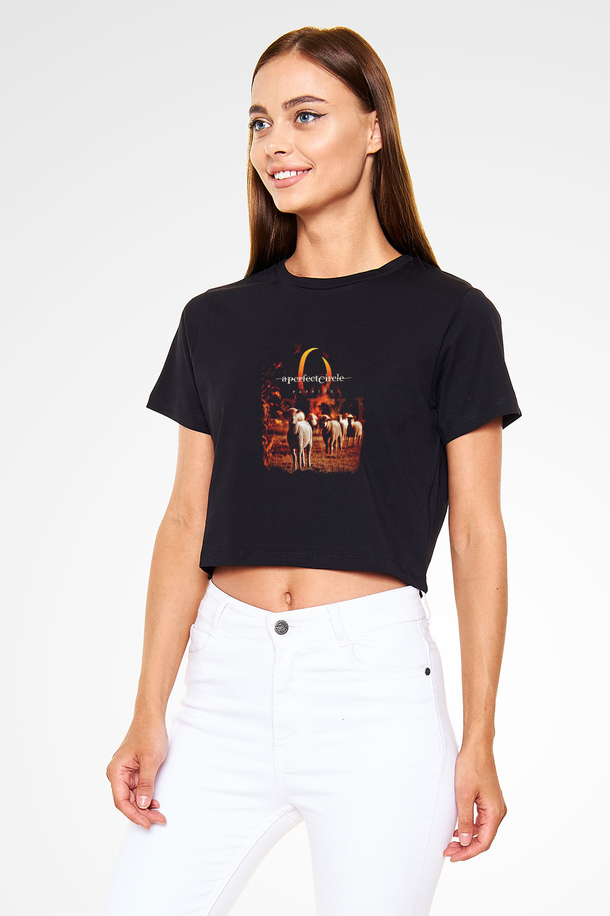 A Perfect Circle Baskılı Unisex Siyah Crop Top Tişört