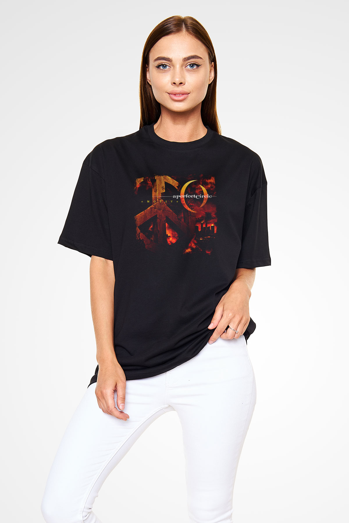 A Perfect Circle Baskılı Unisex Siyah Oversize Tişört