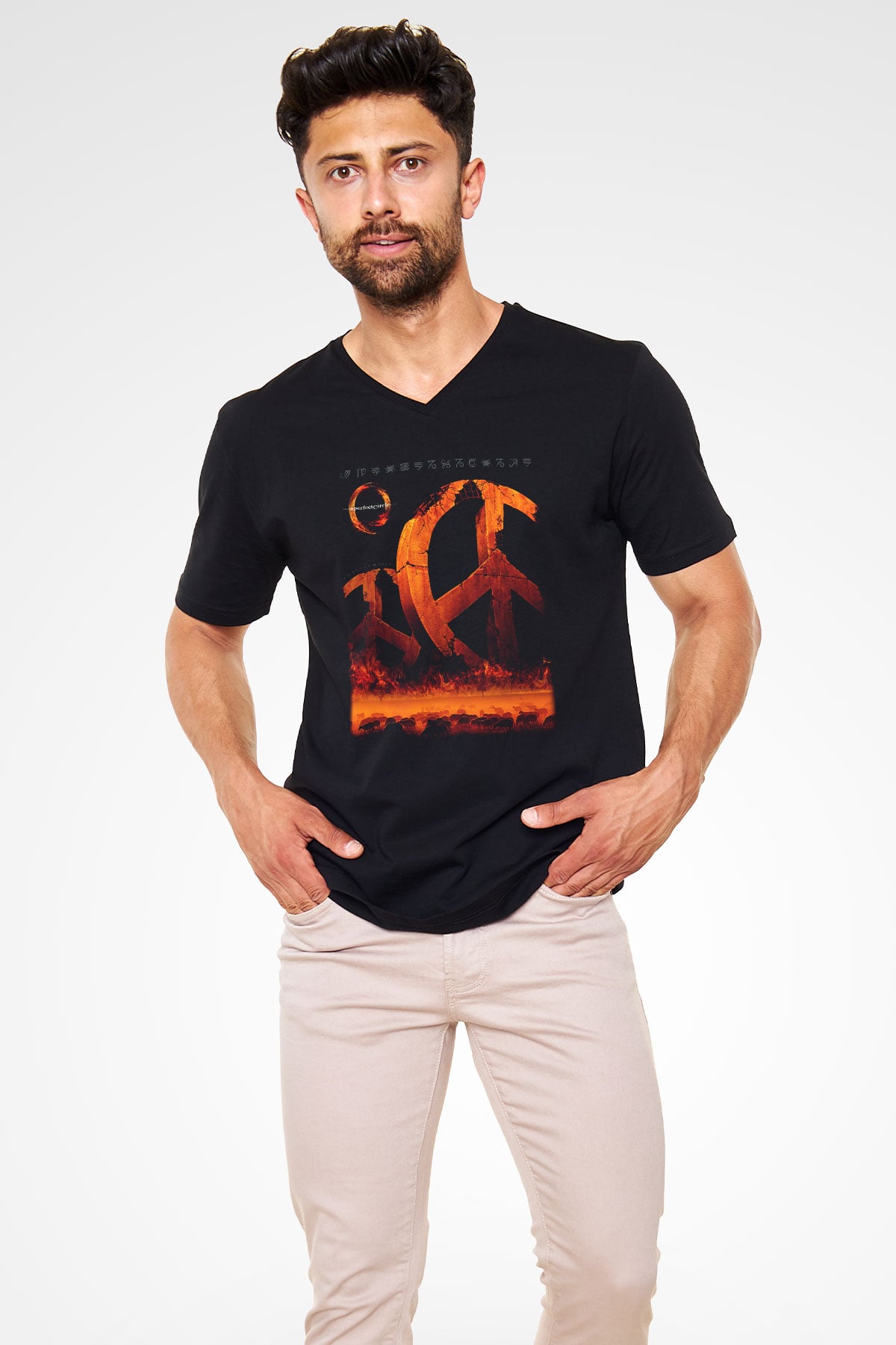 A Perfect Circle Siyah Unisex V Yaka Tişört T-Shirt