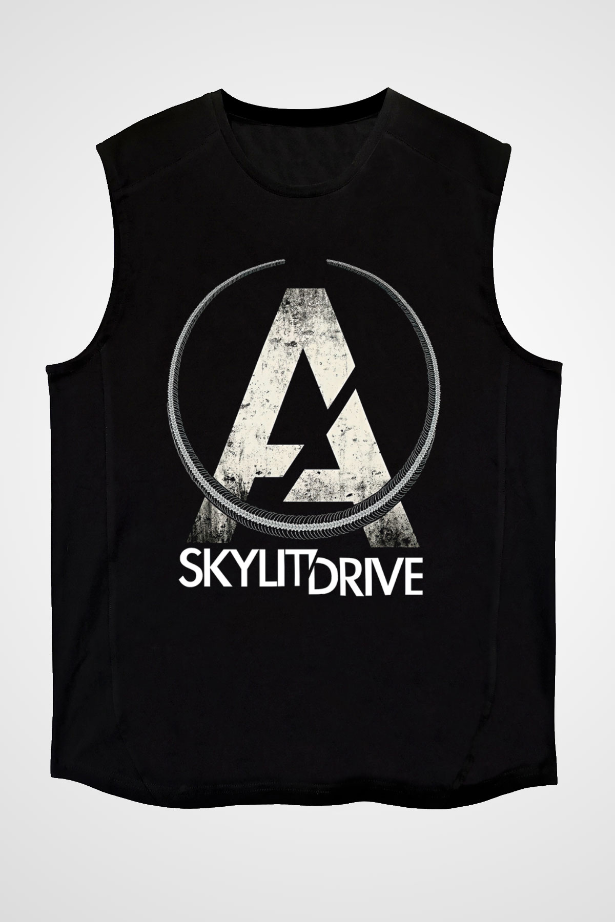 A Skylit Drive Baskılı Unisex Siyah Kolsuz Tişört - Tshirt