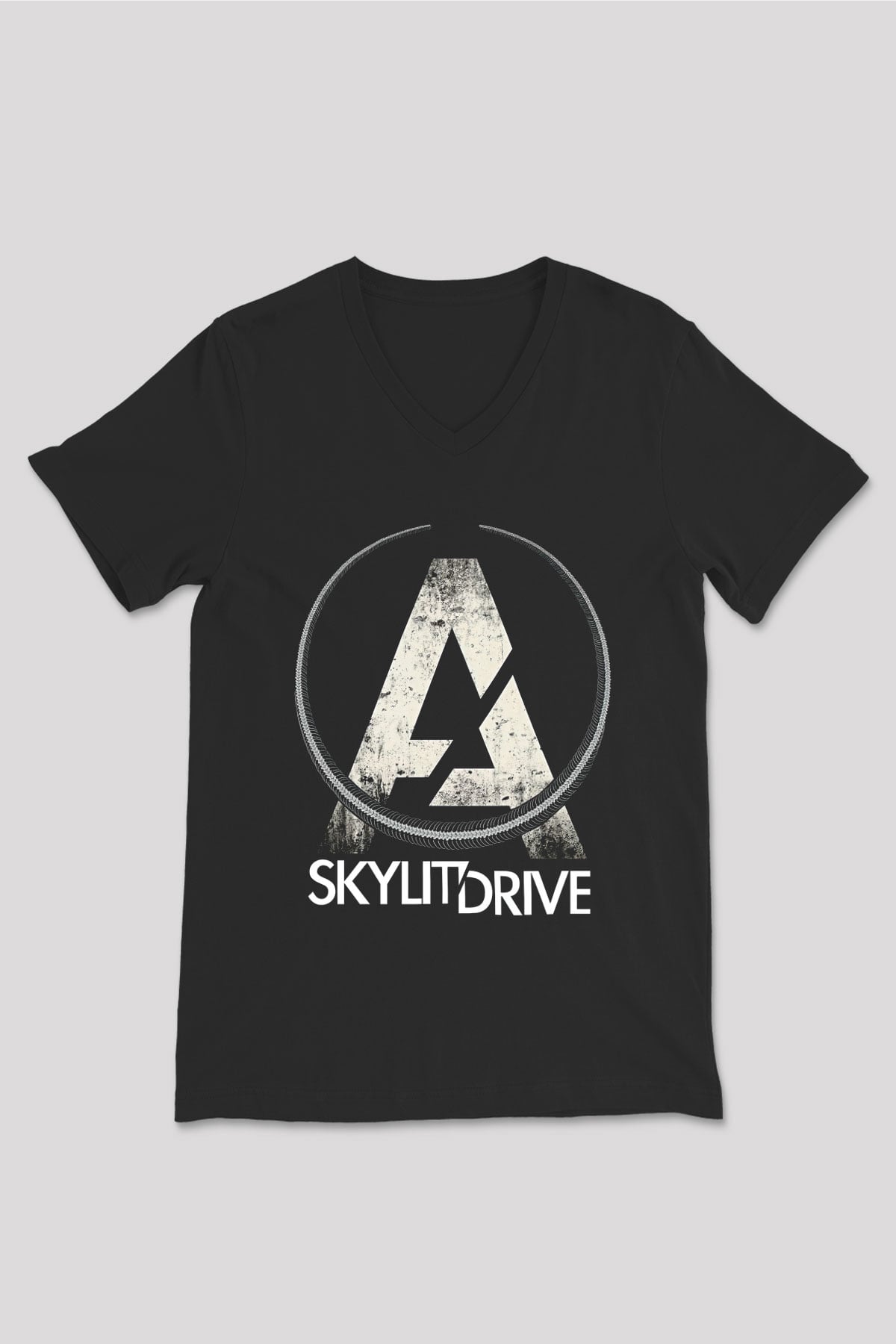 A Skylit Drive Baskılı Unisex Siyah V Yaka Tişört - Tshirt