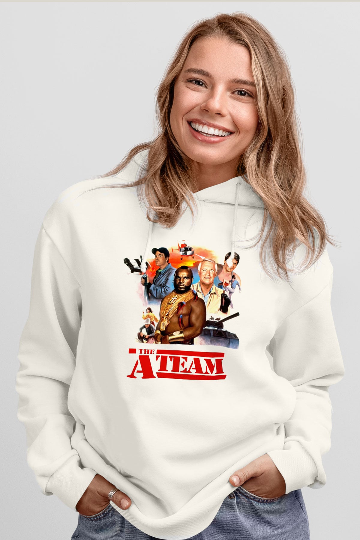 A-Team Beyaz Unisex Kapşonlu Sweatshirt