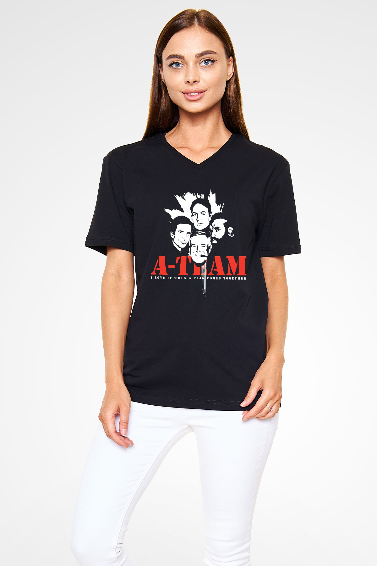 A-Team Siyah Unisex V Yaka Tişört T-Shirt