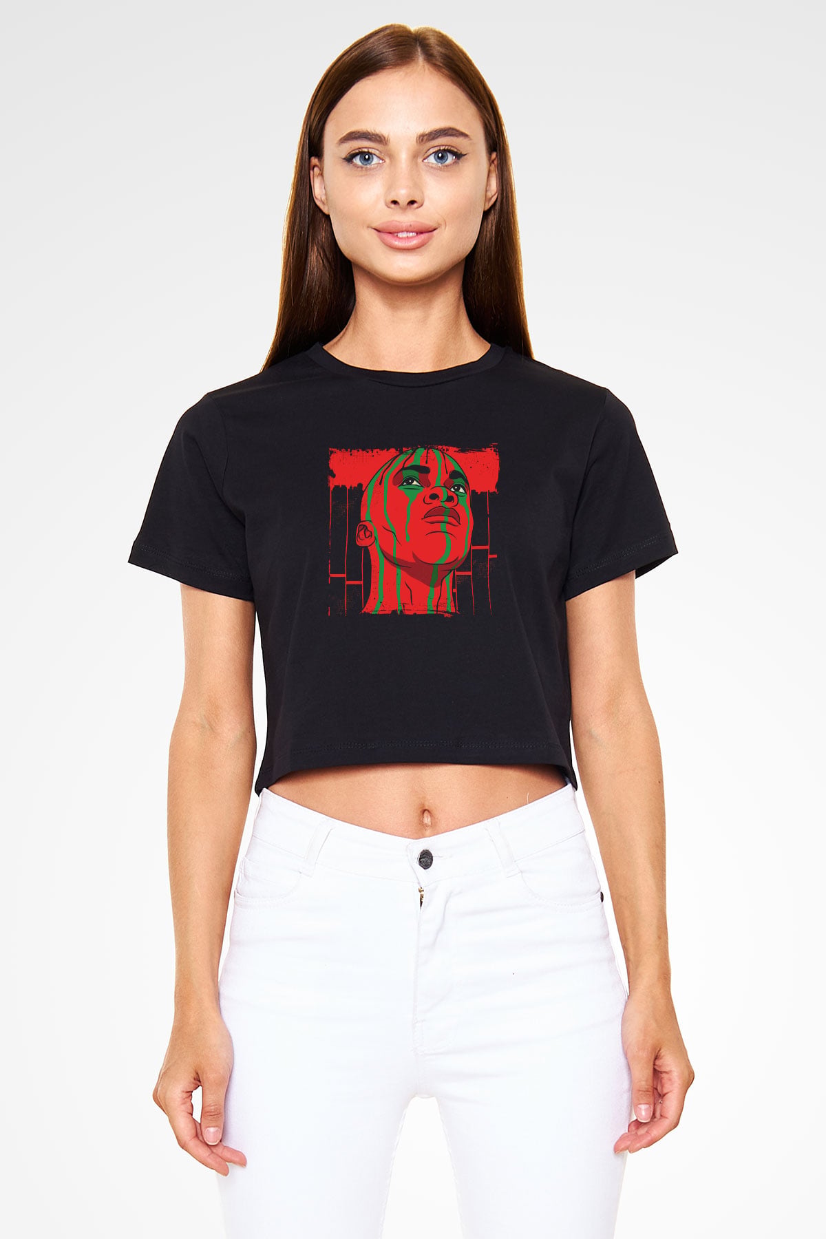 A Tribe Called Quest Baskılı Crop Top Siyah Kadın Tişört