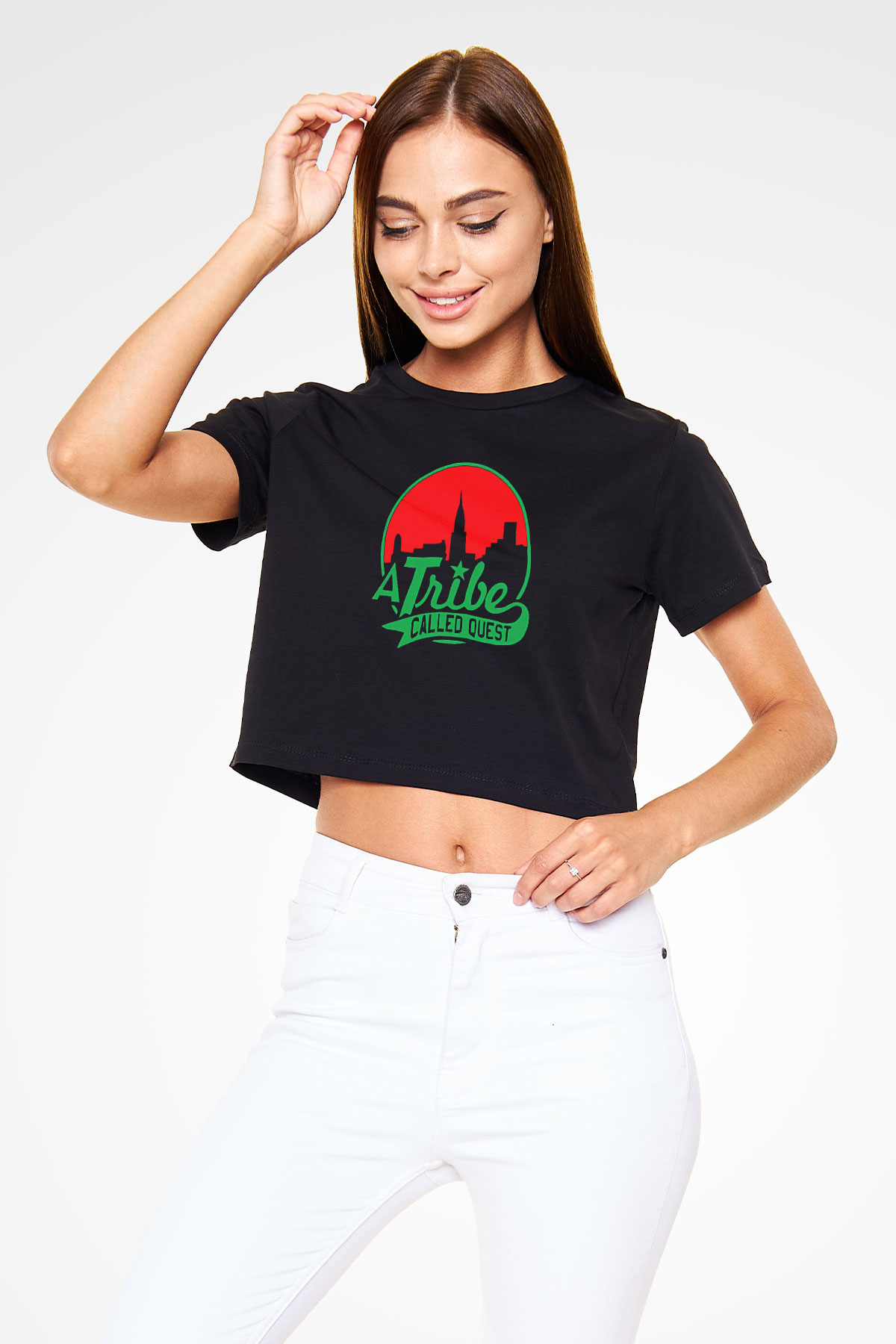 A Tribe Called Quest Baskılı Siyah Crop Top Kadın Tişört - Tshirt