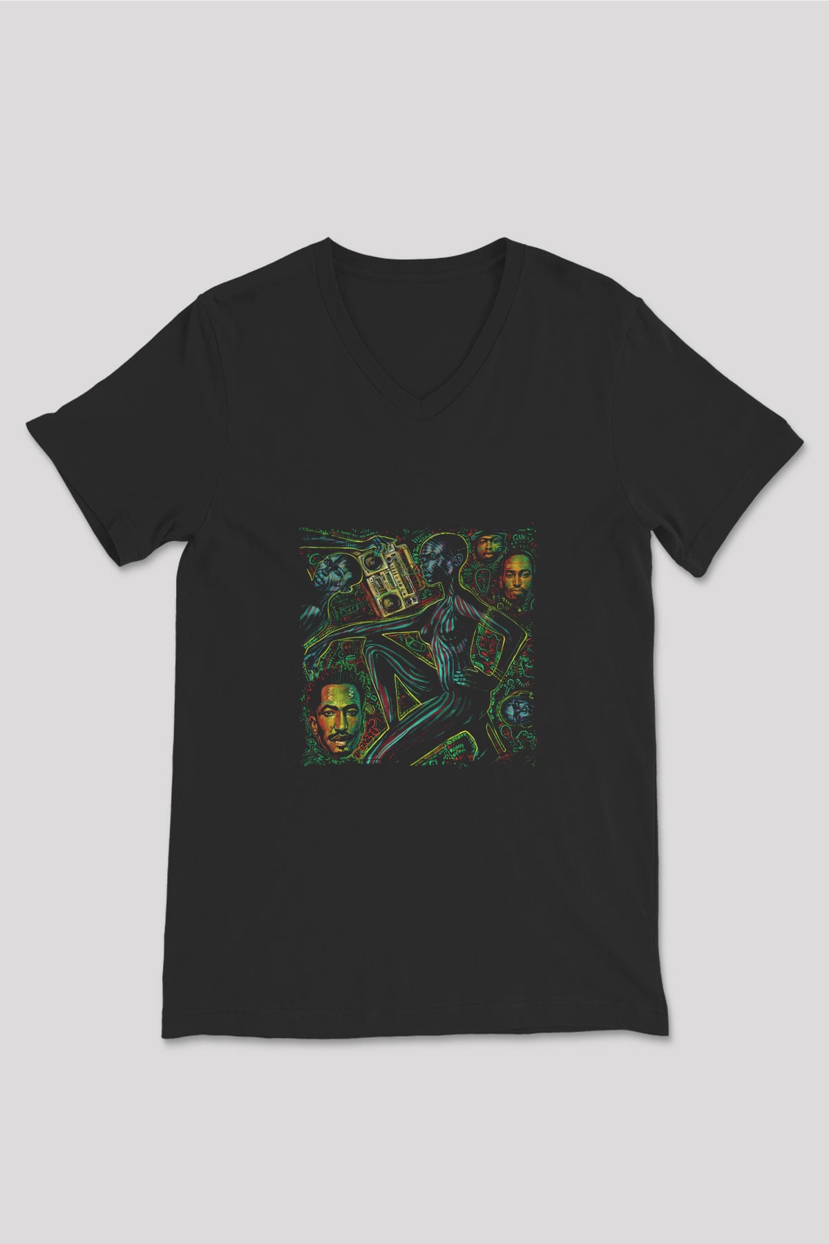 A Tribe Called Quest Baskılı Unisex Siyah V Yaka Tişört
