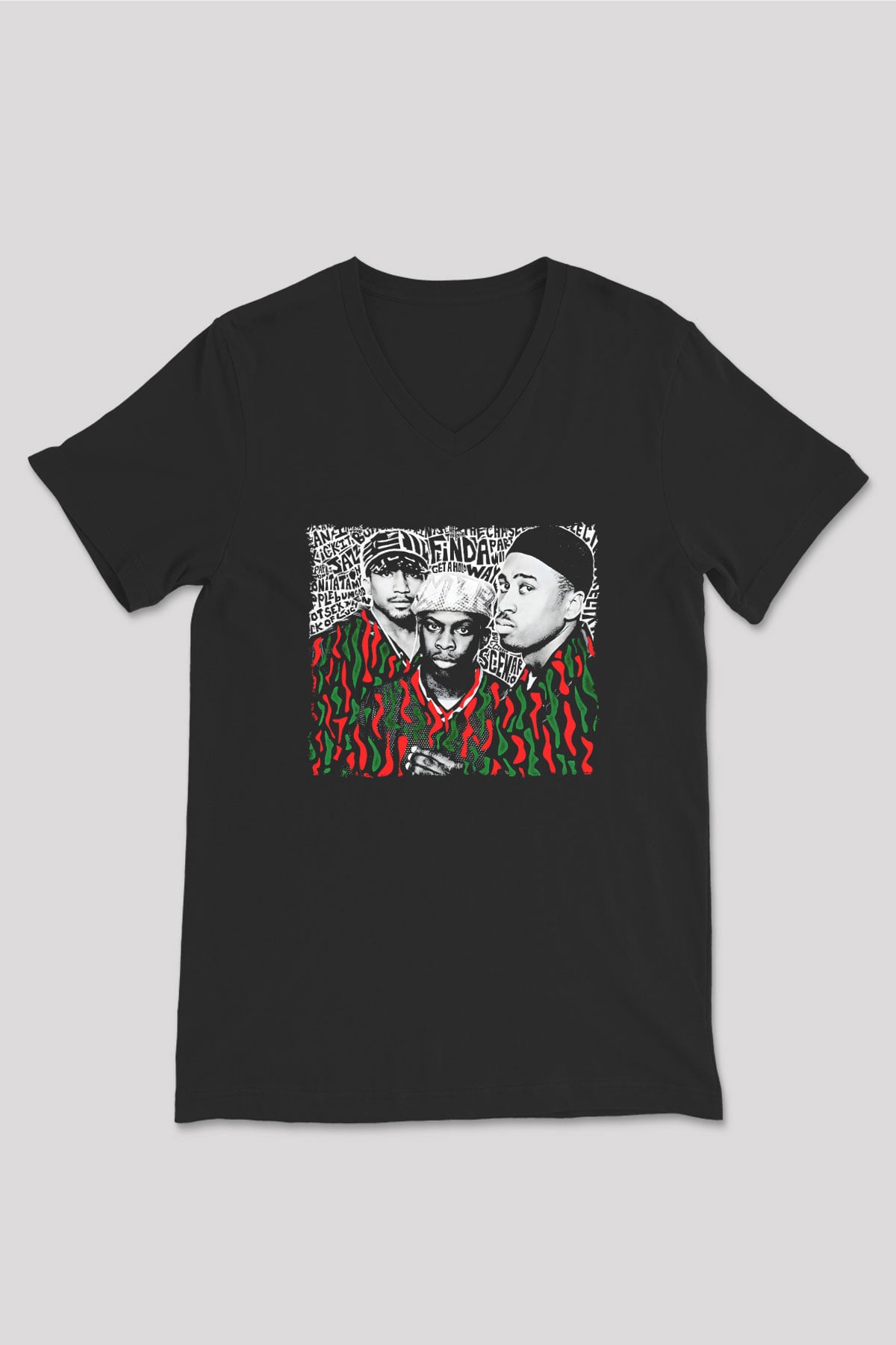 A Tribe Called Quest Baskılı Unisex Siyah V Yaka Tişört - Tshirt