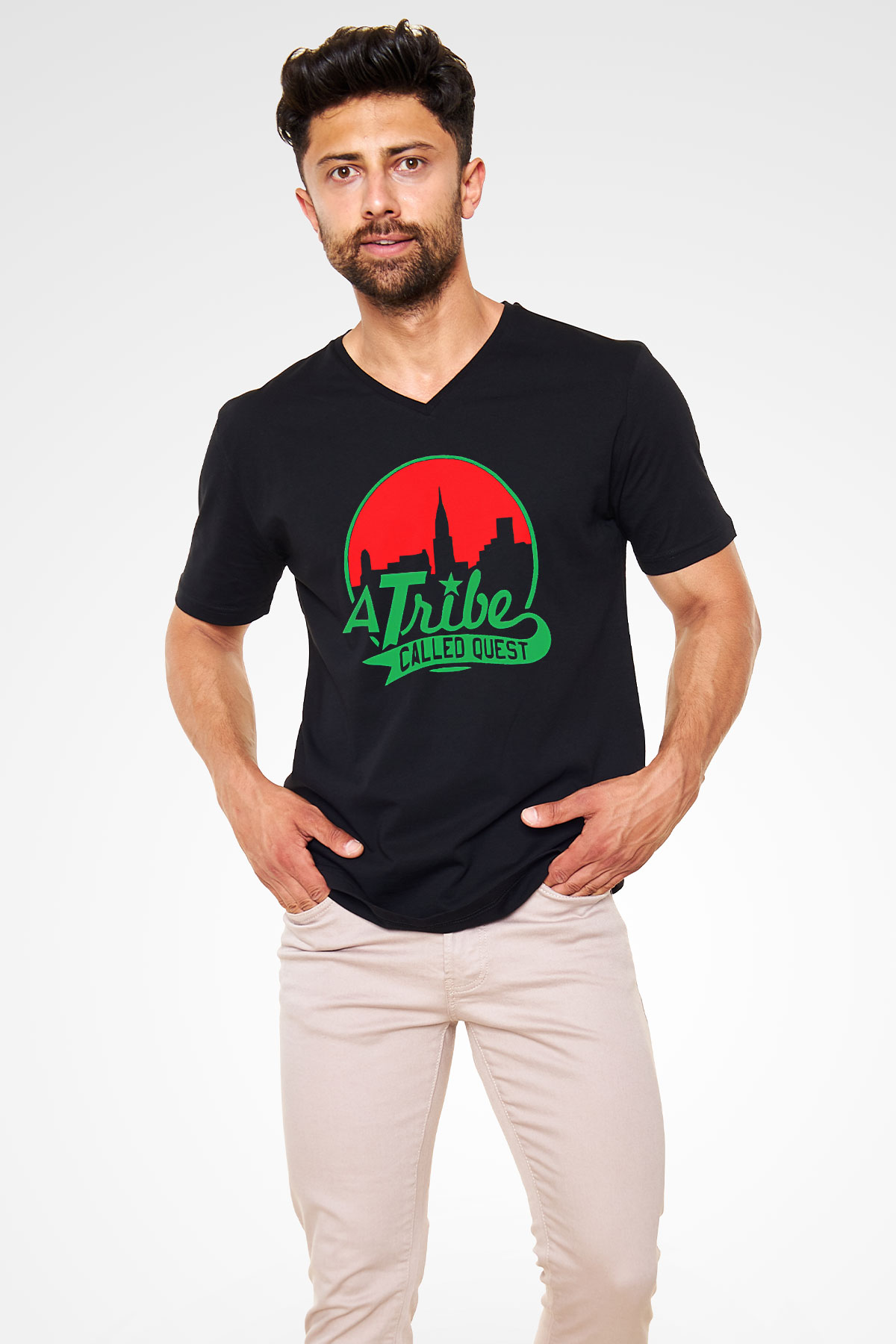 A Tribe Called Quest Baskılı Unisex Siyah V Yaka Tişört - Tshirt