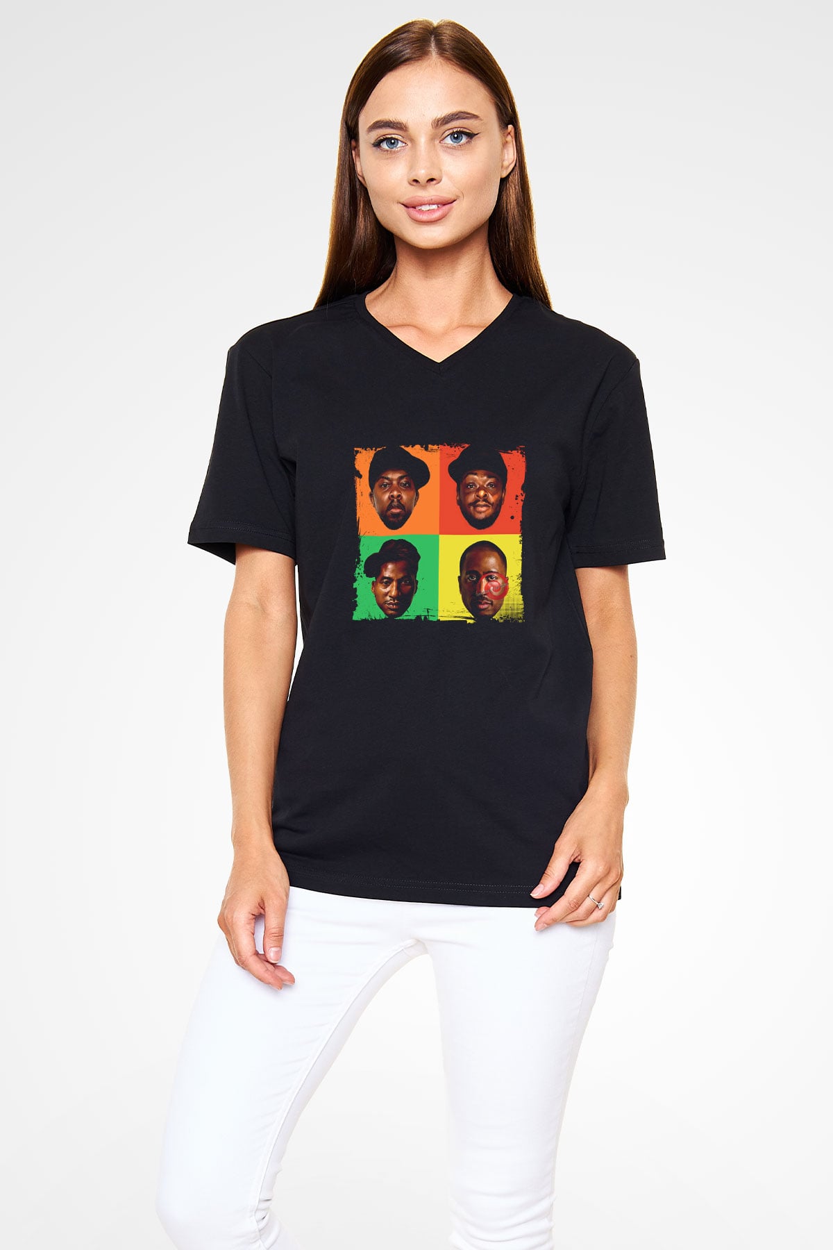 A Tribe Called Quest Baskılı Unisex Siyah V Yaka Tişört