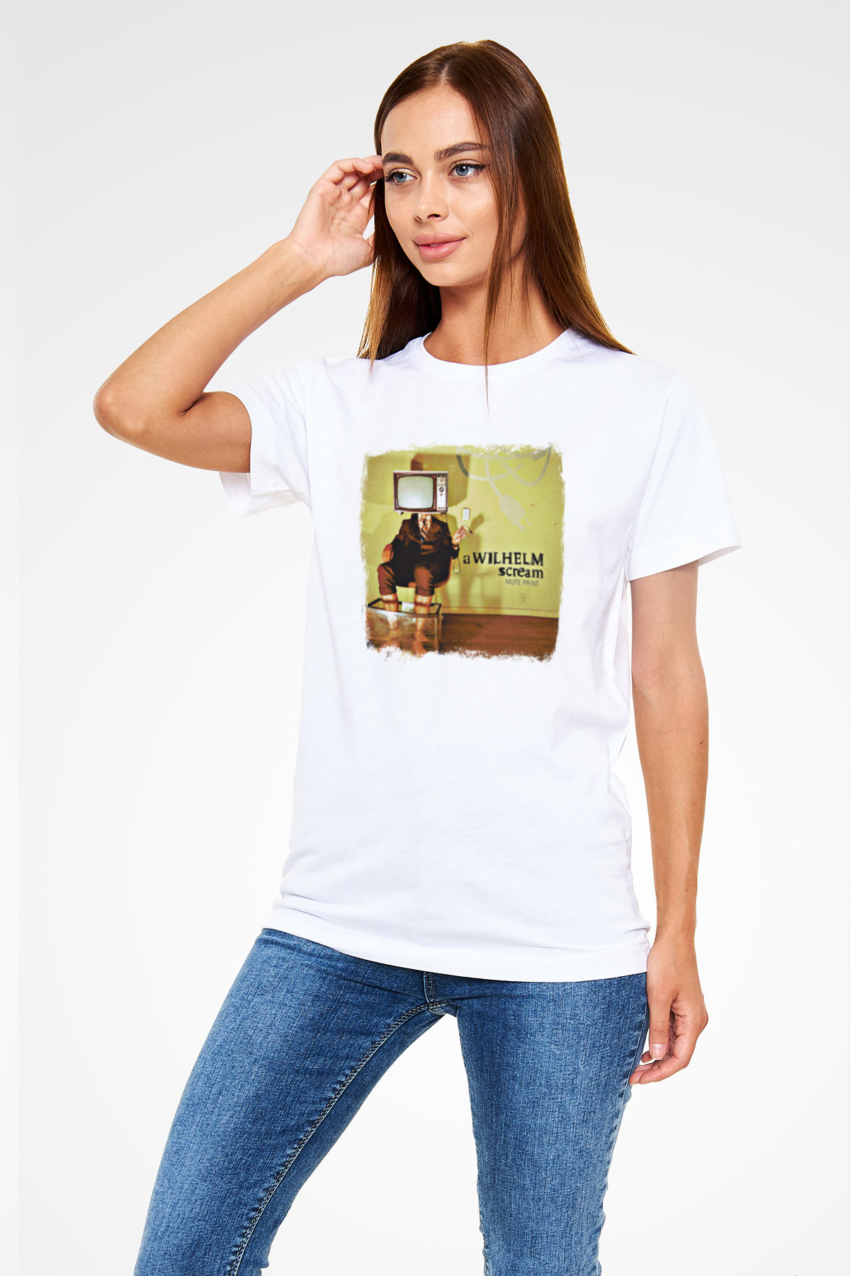 A Wilhelm Scream Baskılı Unisex Beyaz Tişört