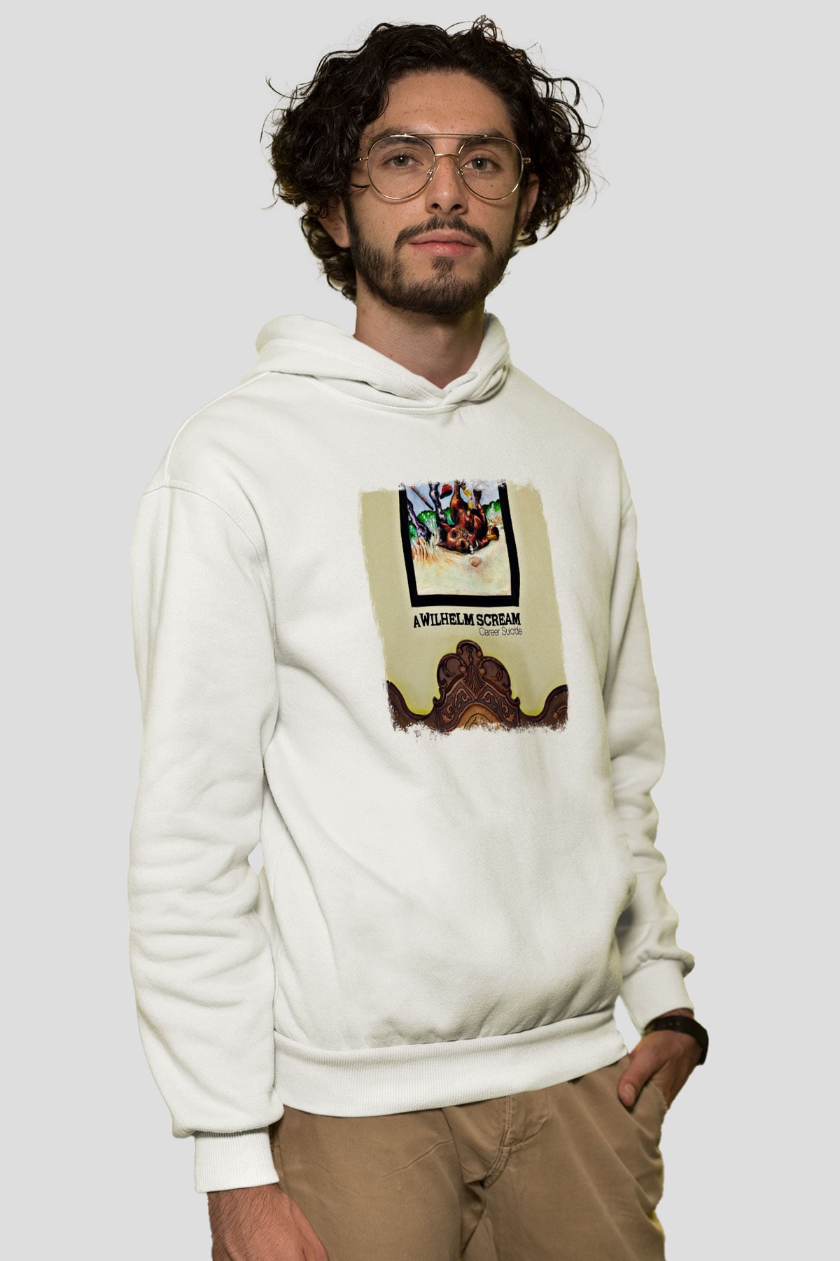 A Wilhelm Scream Baskılı Unisex Beyaz Hoodie