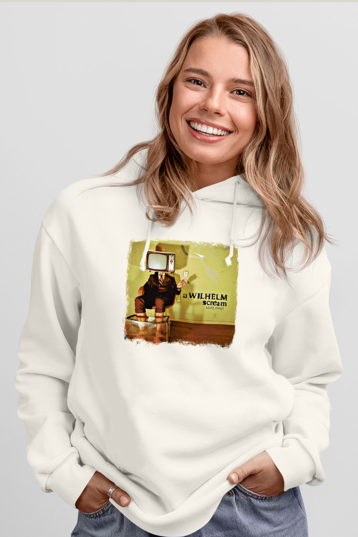 A Wilhelm Scream Baskılı Unisex Beyaz Hoodie