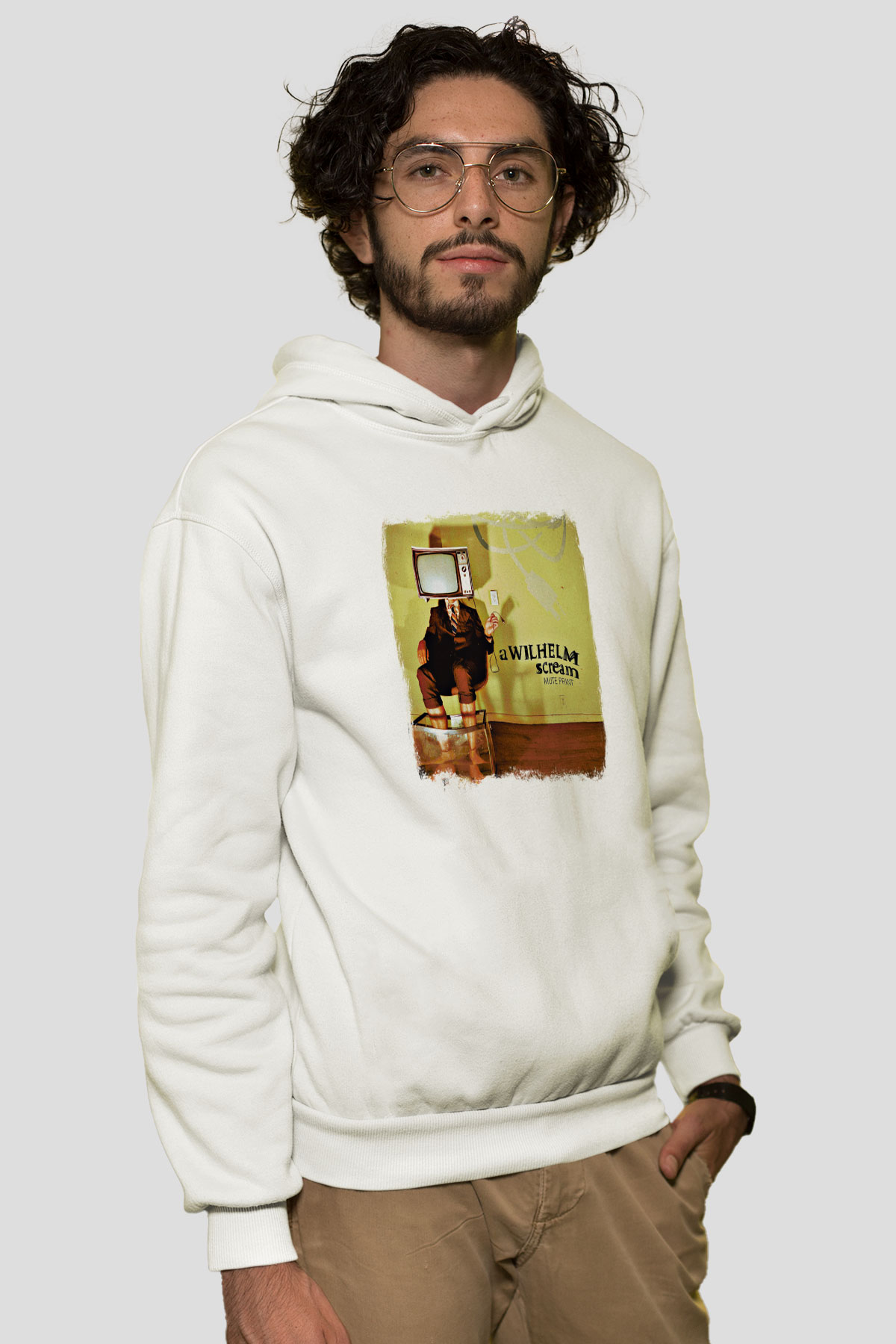 A Wilhelm Scream Baskılı Unisex Beyaz Hoodie