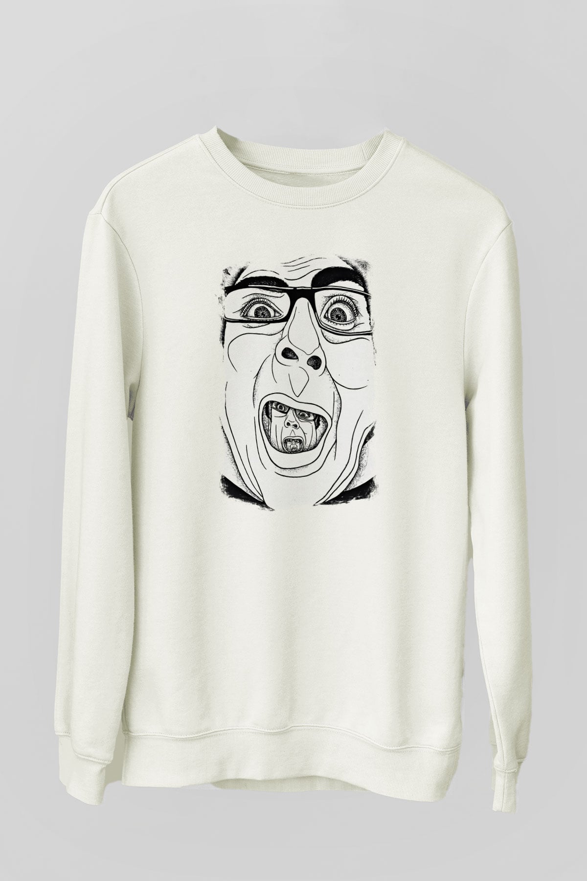 A Wilhelm Scream Baskılı Unisex Beyaz Sweatshirt