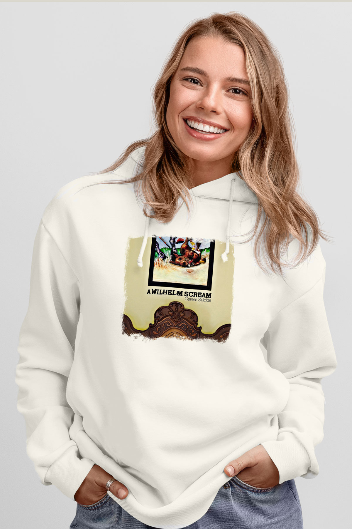 A Wilhelm Scream Baskılı Unisex Beyaz Hoodie