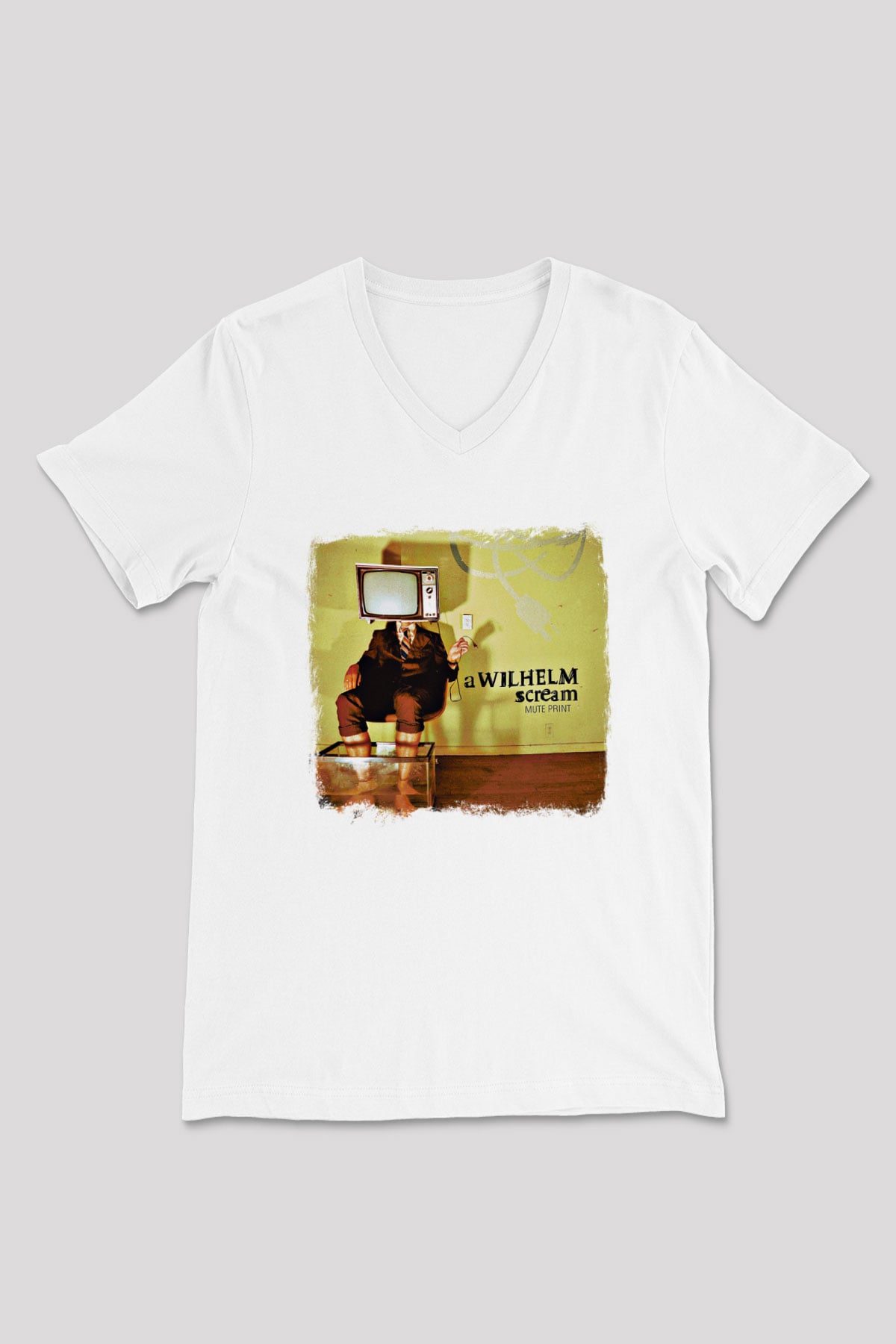 A Wilhelm Scream Baskılı Unisex Beyaz V Yaka Tişört