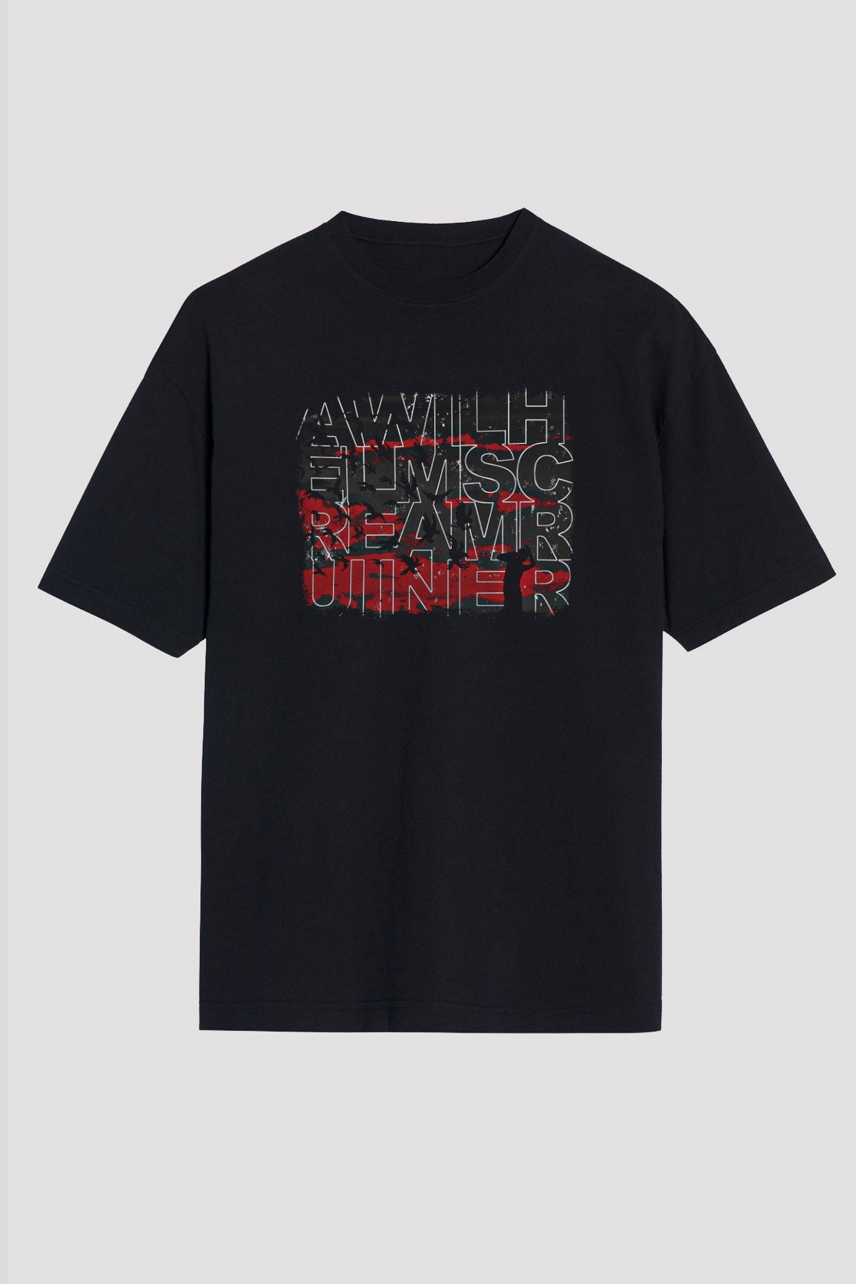A Wilhelm Scream Baskılı Unisex Siyah Oversize Tişört