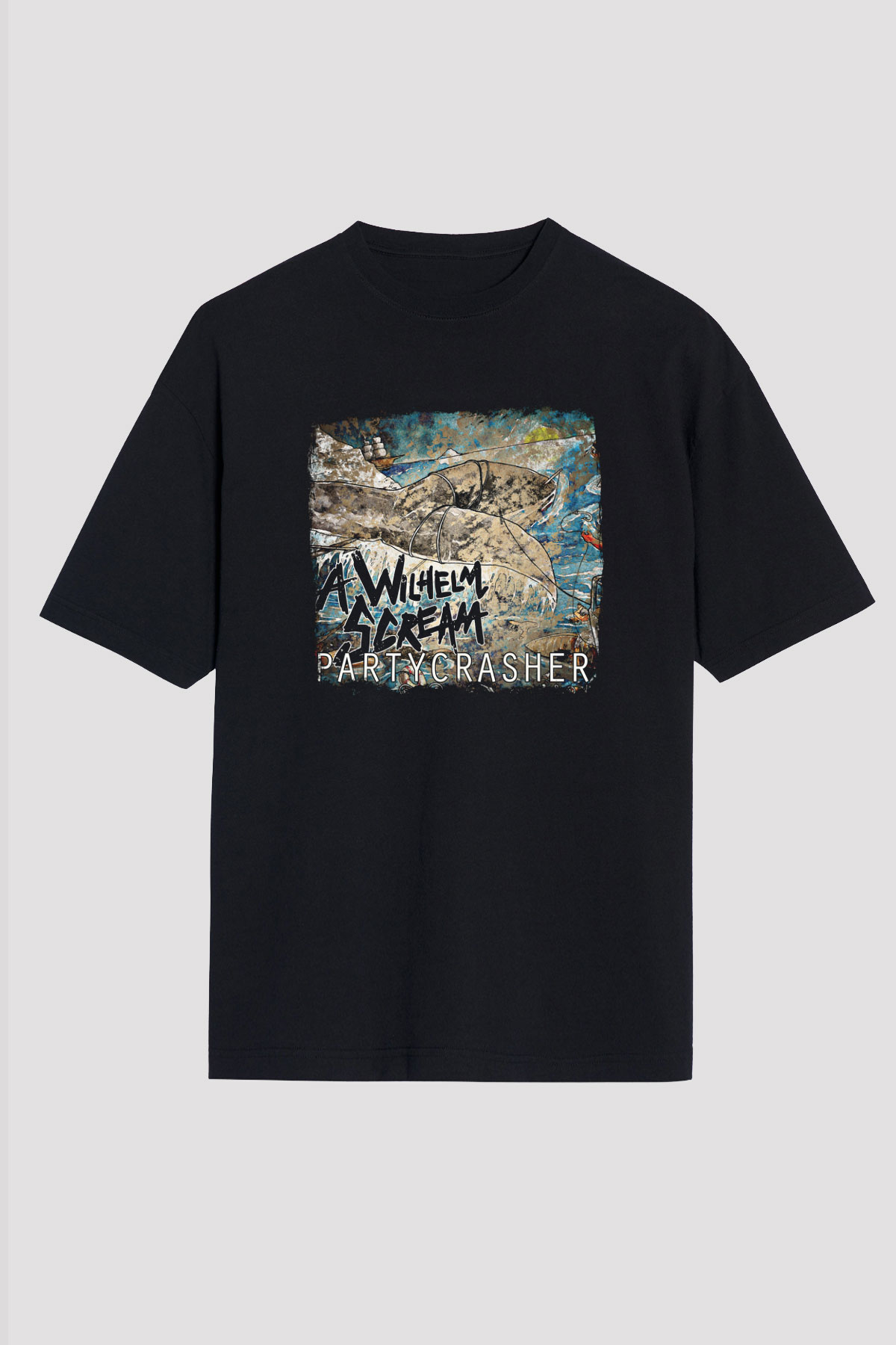 A Wilhelm Scream Baskılı Unisex Siyah Oversize Tişört