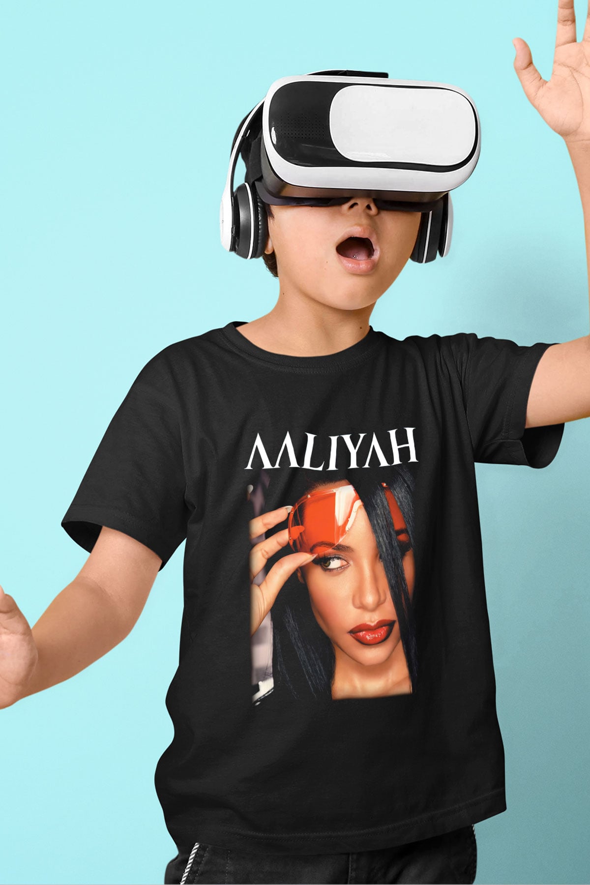 Aaliyah Baskılı Siyah Unisex Çocuk Tişört
