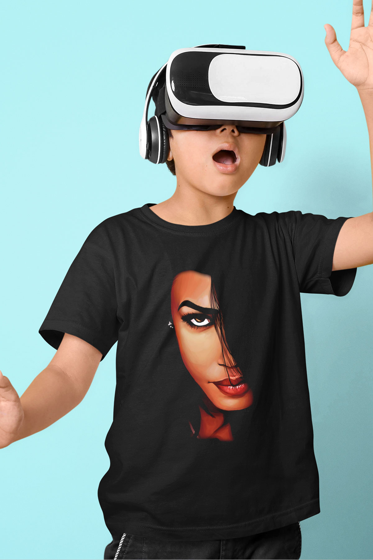 Aaliyah Baskılı Siyah Unisex Çocuk Tişört