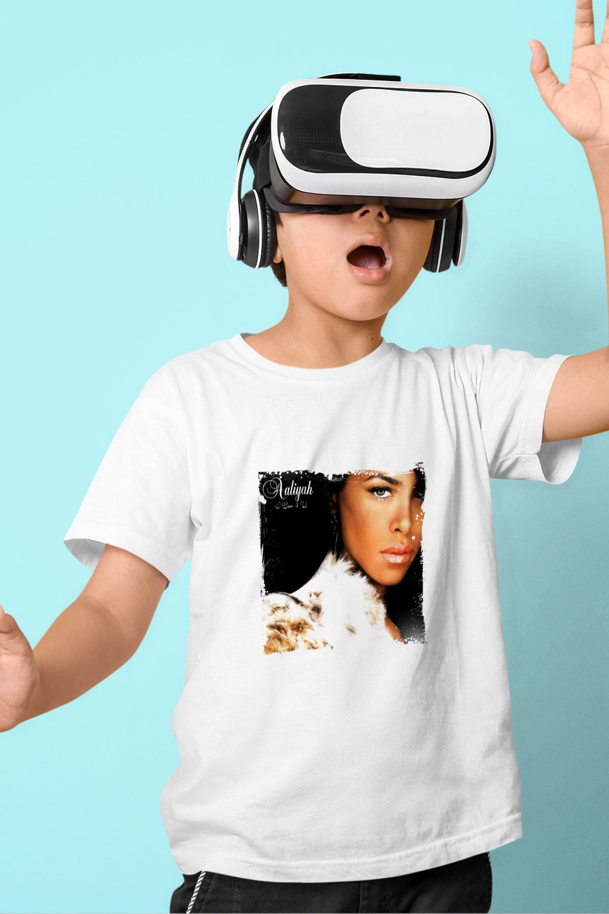 Aaliyah Baskılı Unisex Beyaz Çocuk Tişört