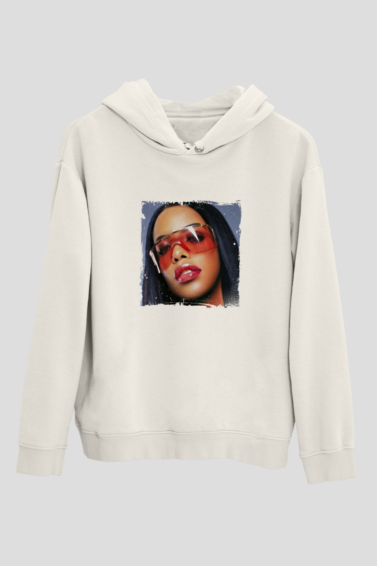 Aaliyah Baskılı Unisex Beyaz Kapüşonlu Sweatshirt