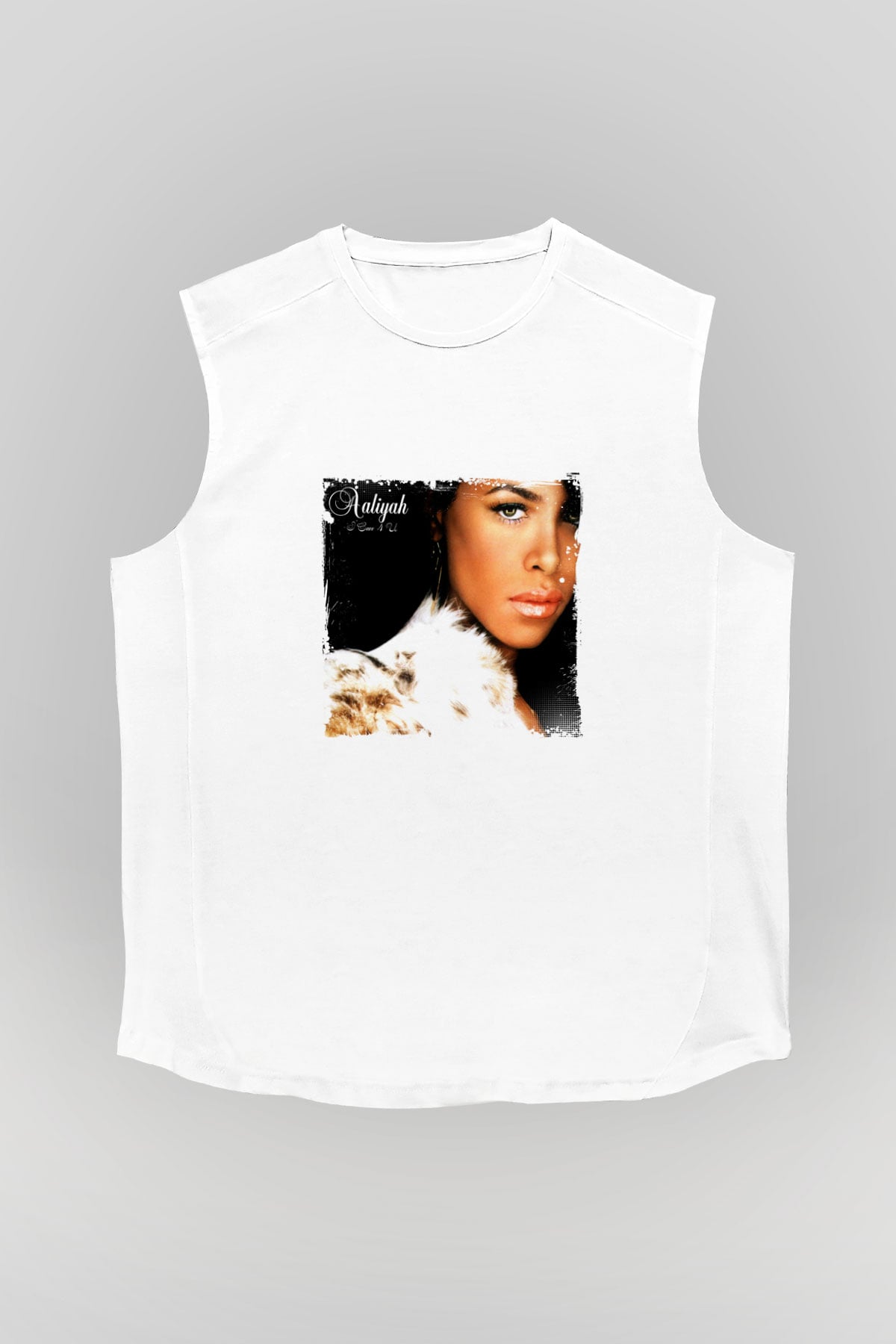Aaliyah Baskılı Unisex Beyaz Kolsuz Tişört