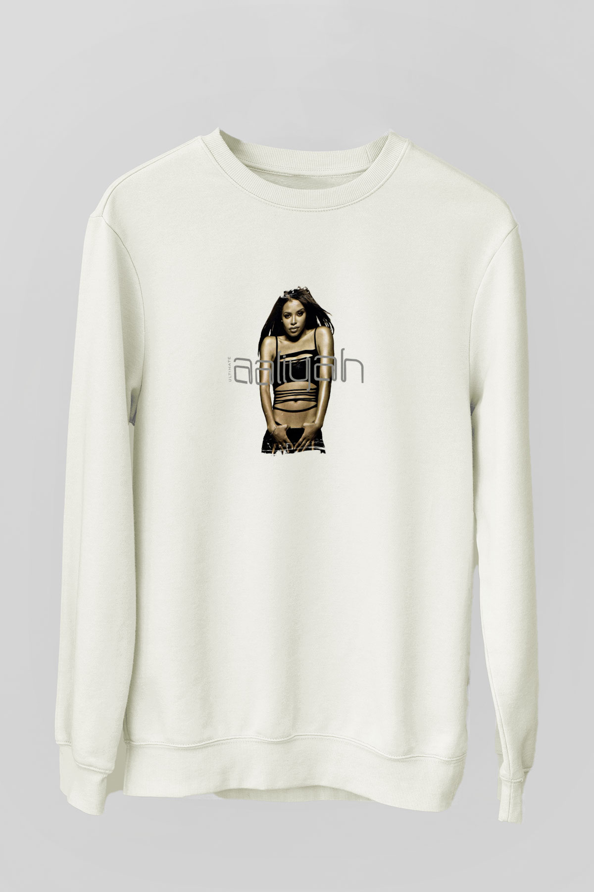 Aaliyah Baskılı Unisex Beyaz Sweatshirt