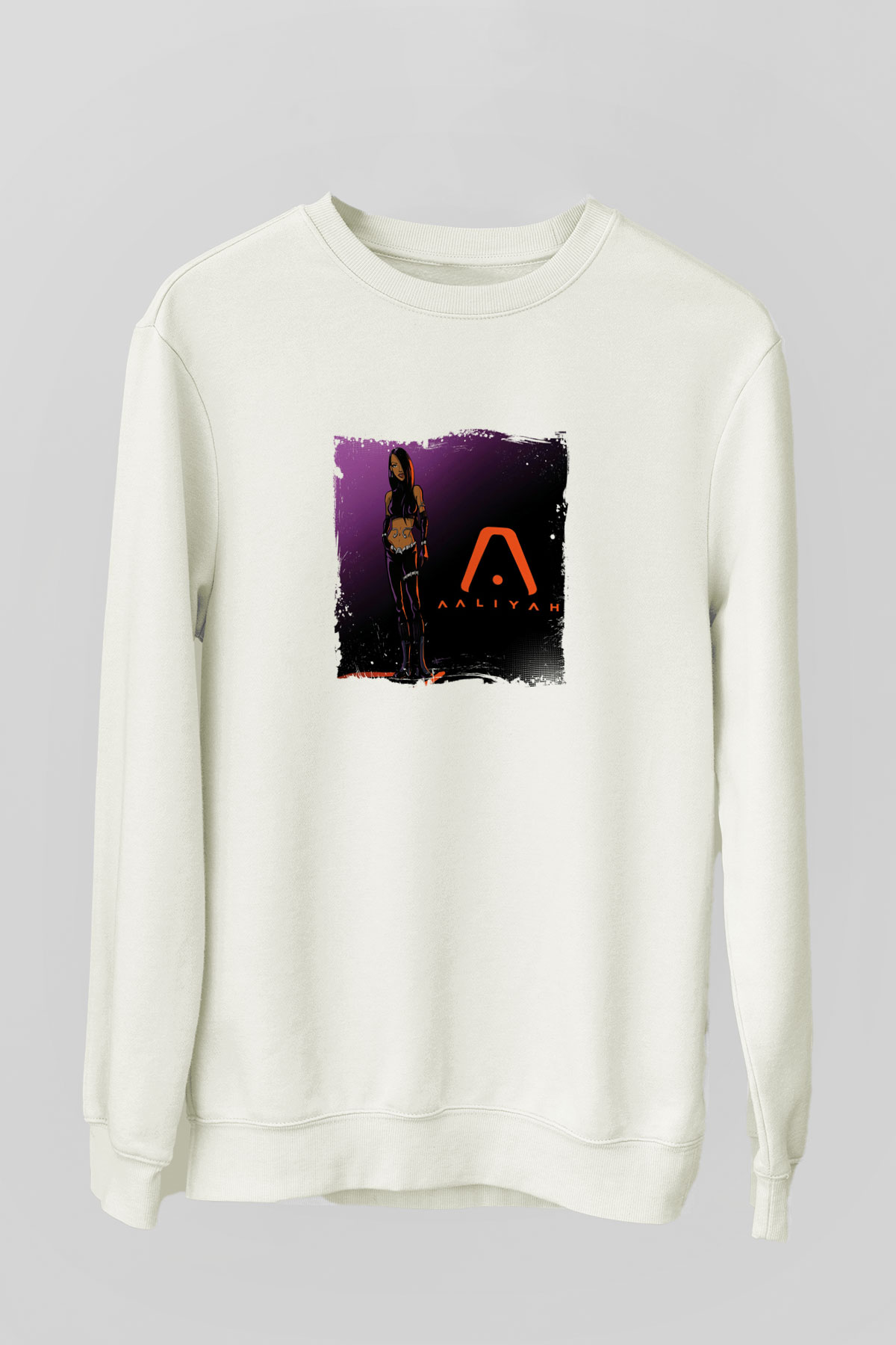 Aaliyah Baskılı Unisex Beyaz Sweatshirt