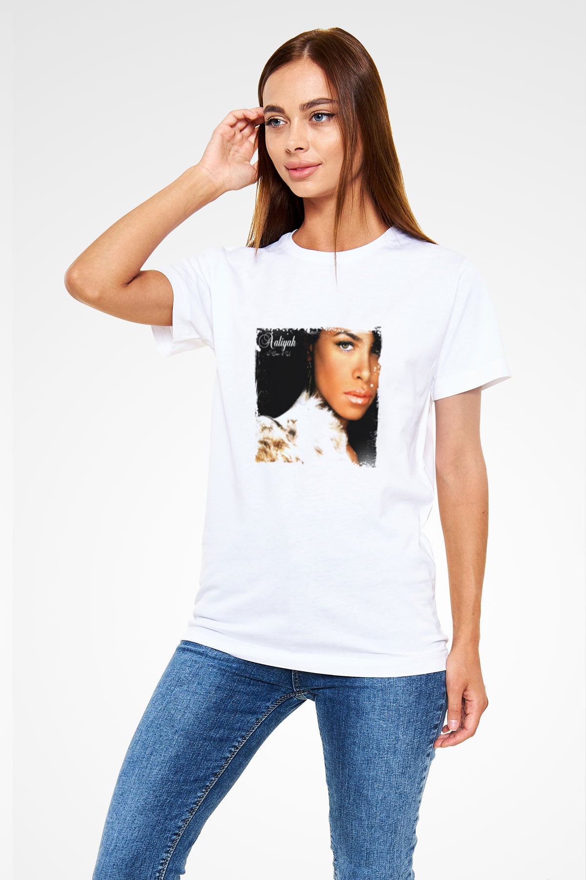 Aaliyah Baskılı Unisex Beyaz Tişört