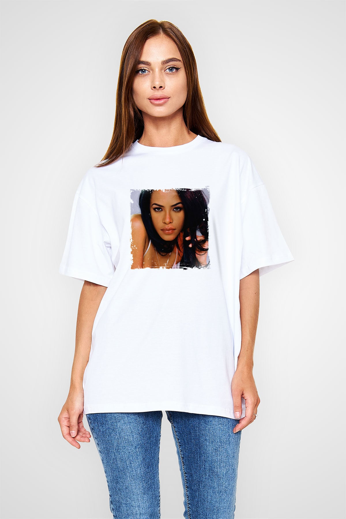 Aaliyah Baskılı Unisex Beyaz Tişört