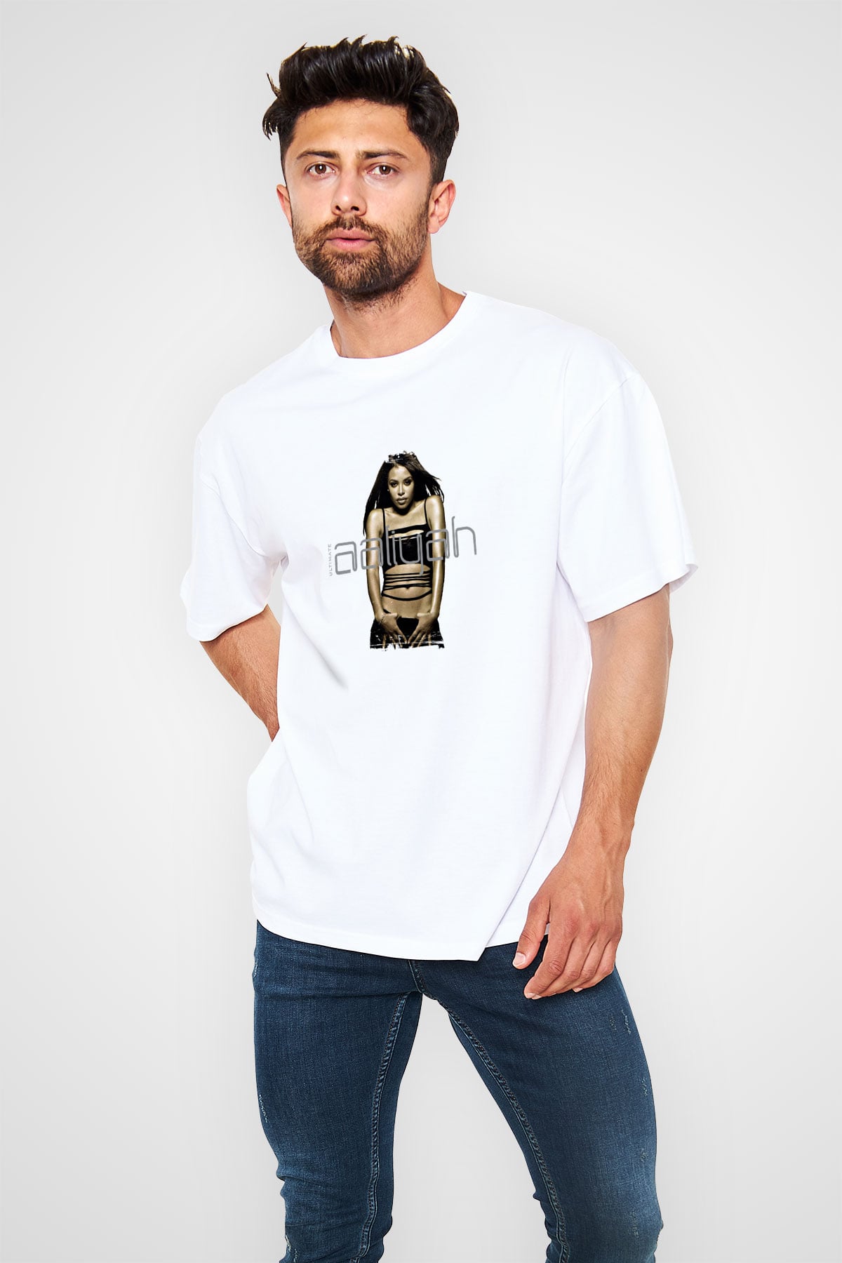 Aaliyah Baskılı Unisex Beyaz Tişört
