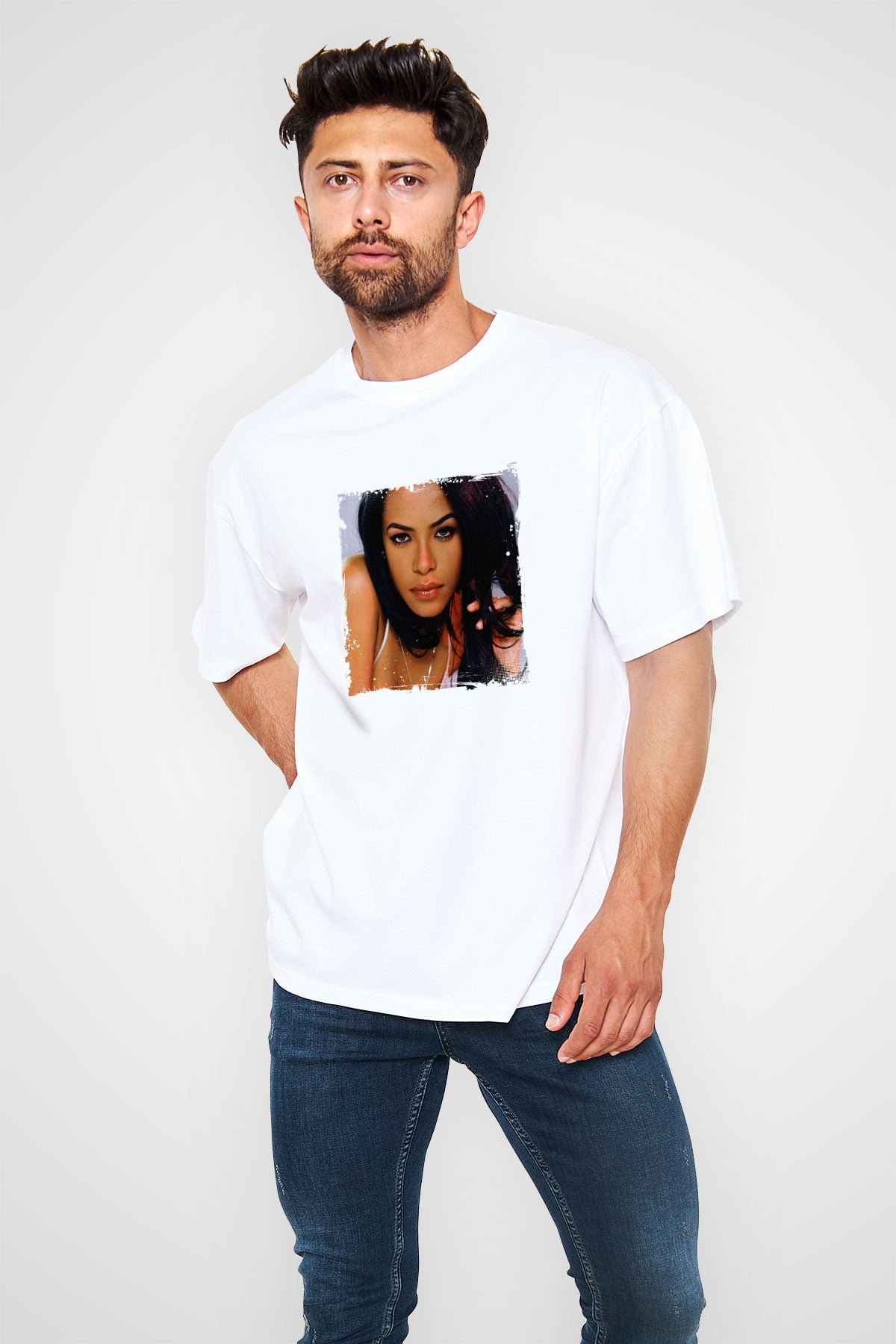 Aaliyah Baskılı Unisex Beyaz Tişört