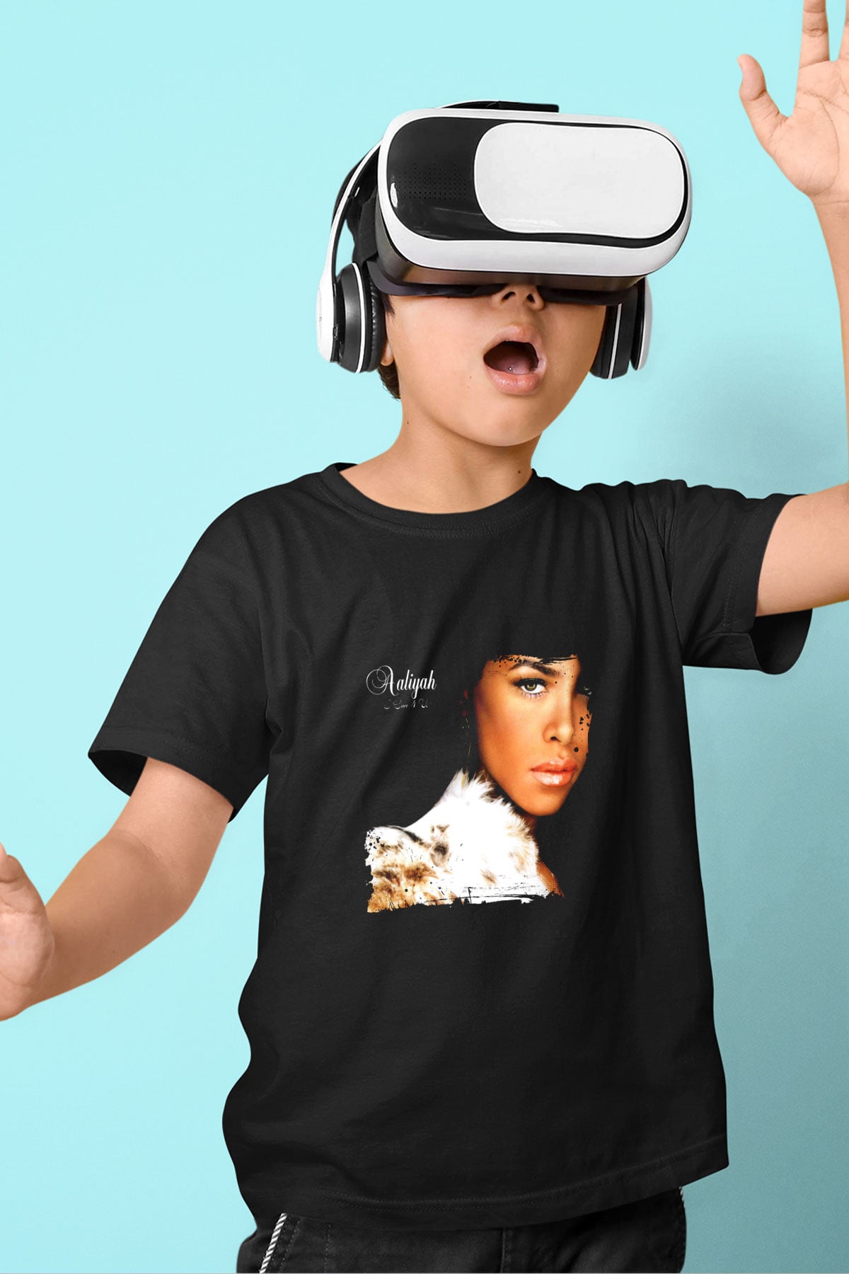 Aaliyah Baskılı Unisex Siyah Çocuk Tişört