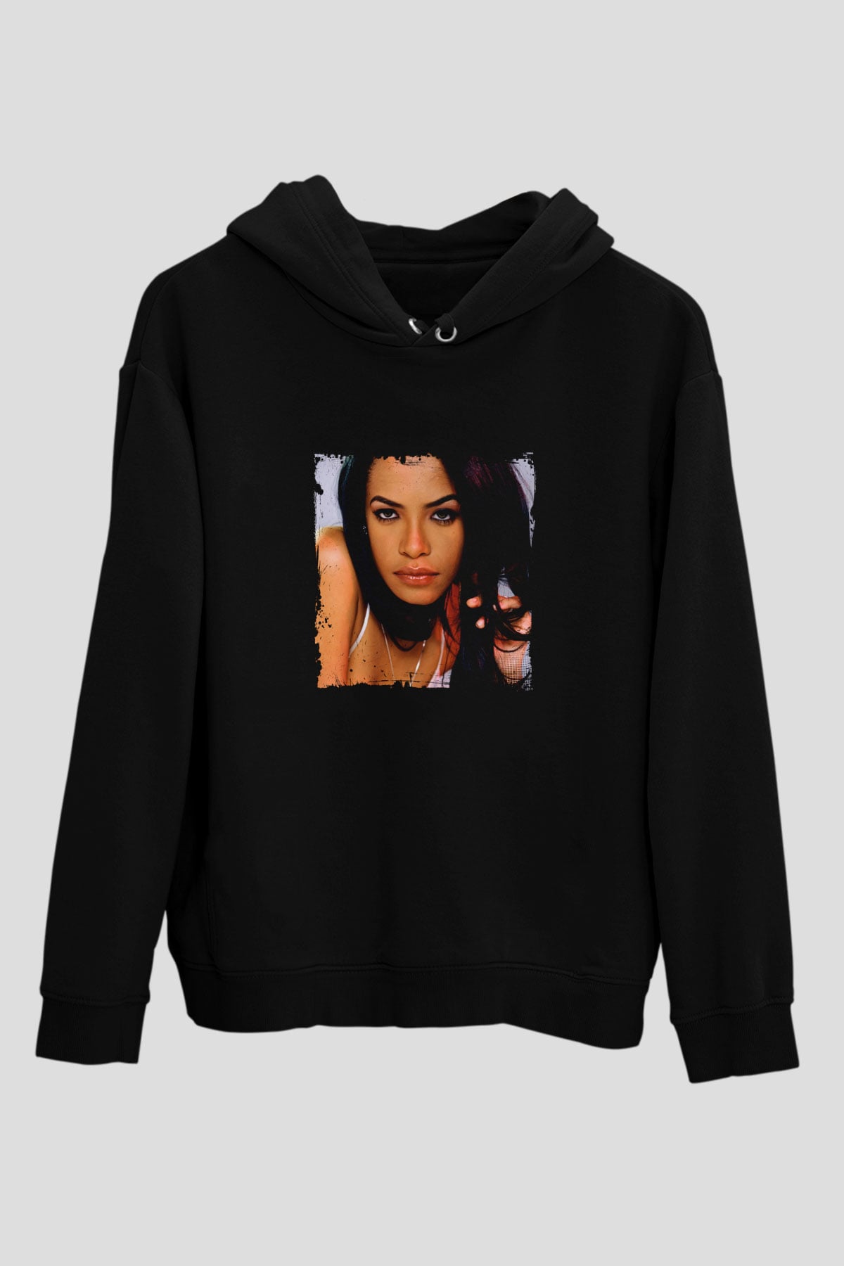 Aaliyah Baskılı Unisex Siyah Hoodie