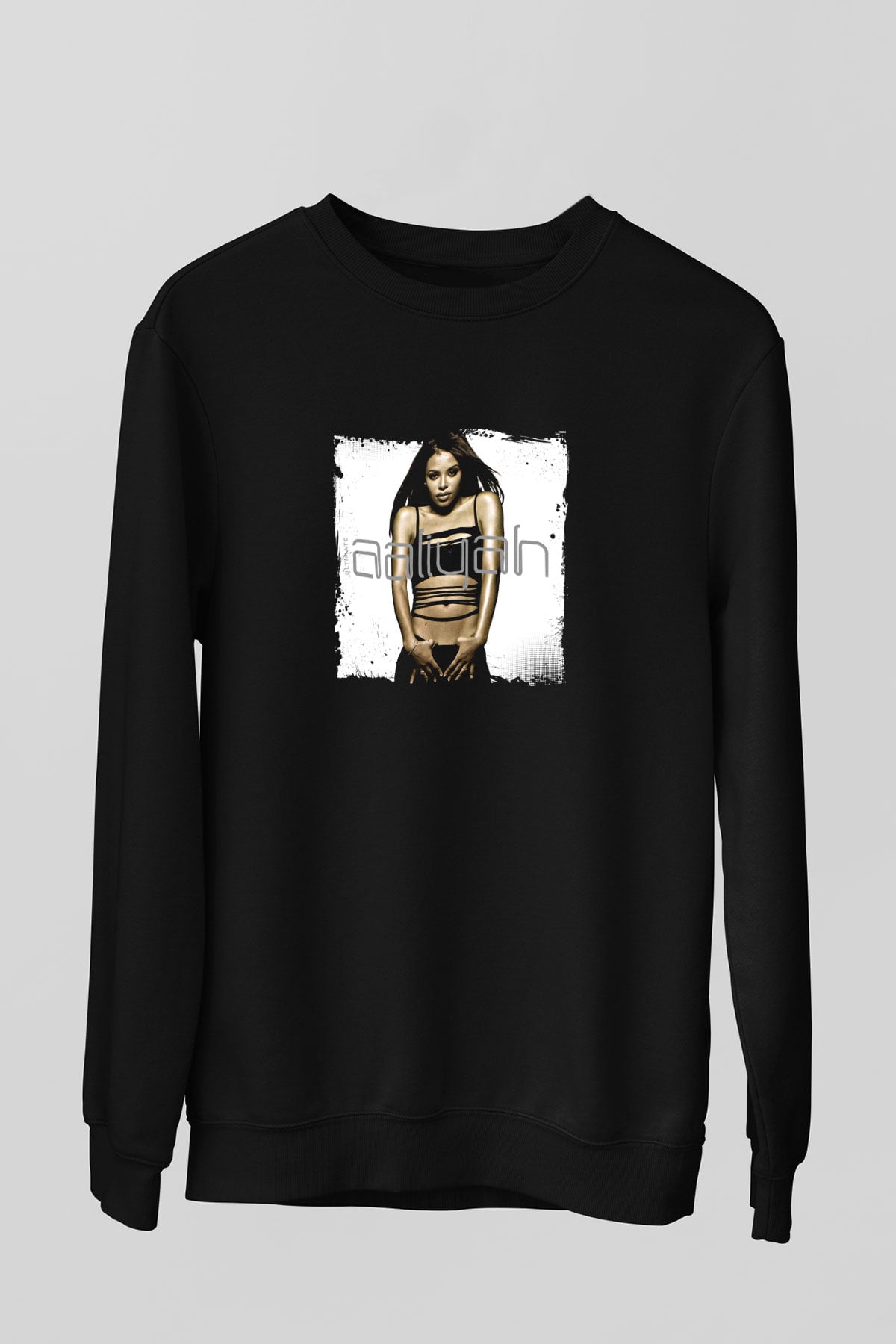 Aaliyah Baskılı Unisex Siyah Sweatshirt