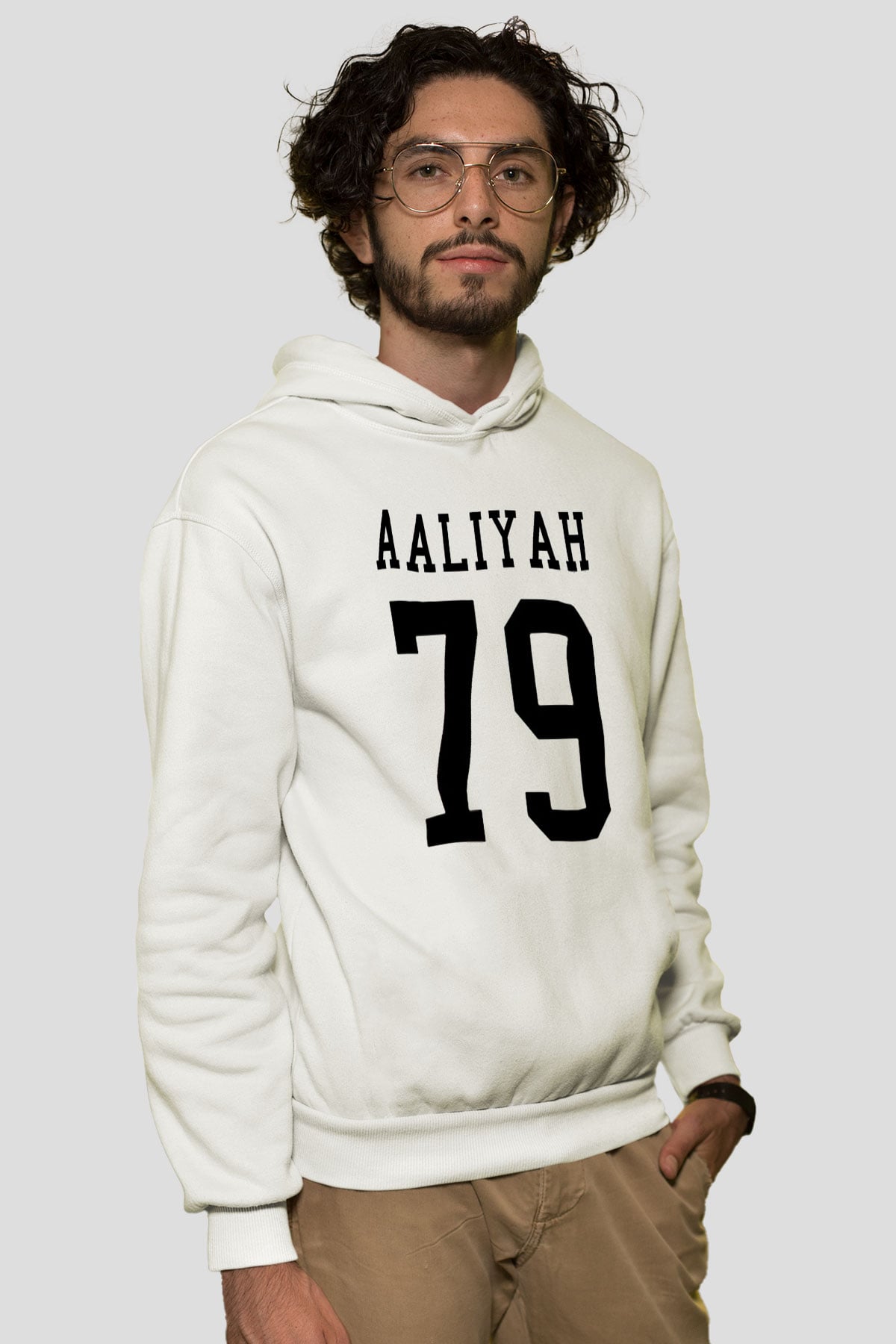 Aaliyah Beyaz Unisex Kapşonlu Sweatshirt