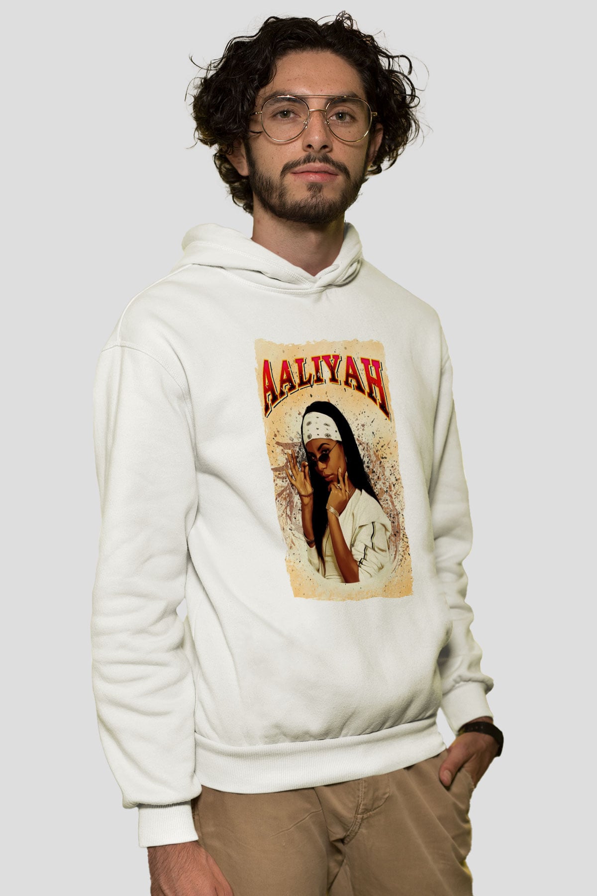 Aaliyah Beyaz Unisex Kapüşonlu Sweatshirt