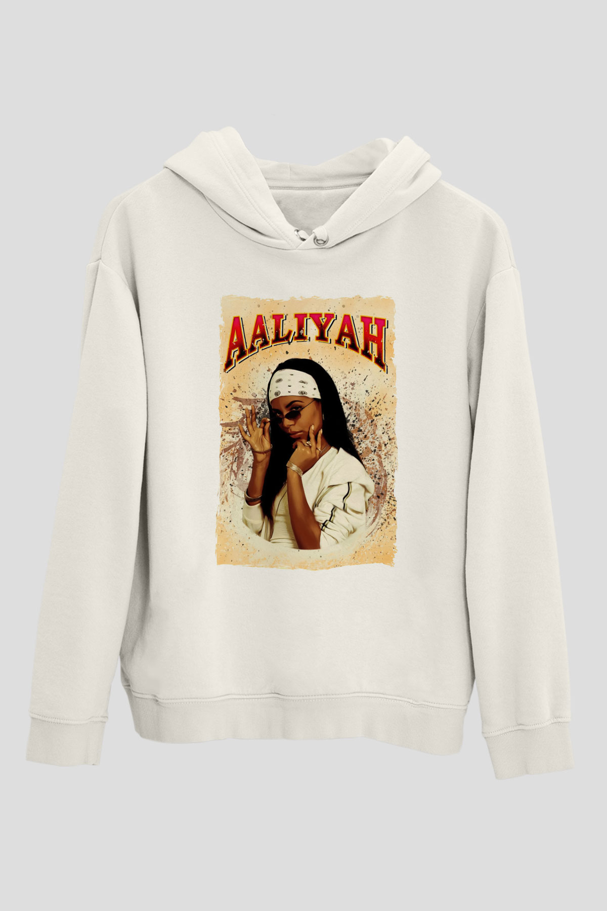 Aaliyah Beyaz Unisex Kapüşonlu Sweatshirt