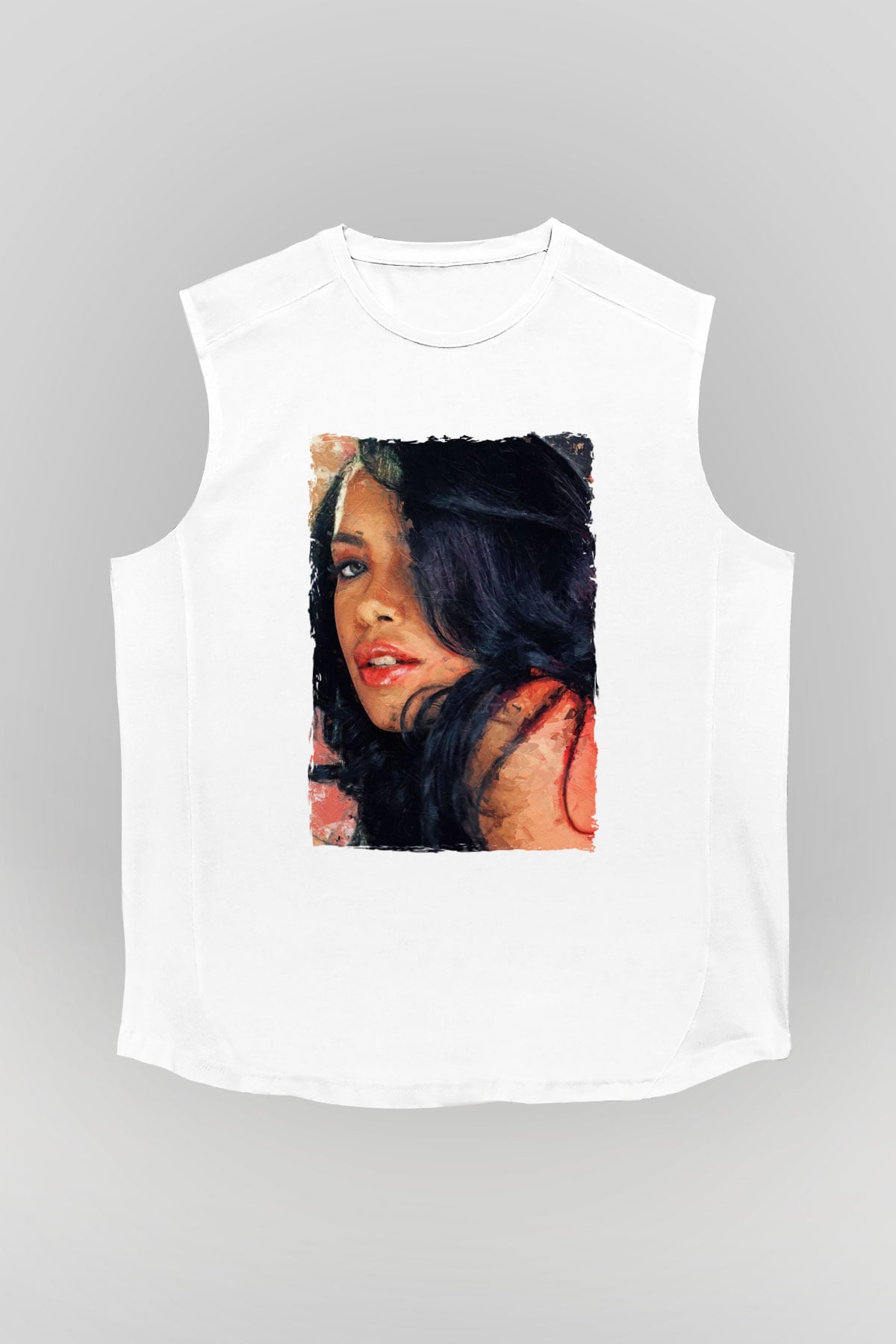 Aaliyah Beyaz Unisex Kolsuz Tişört