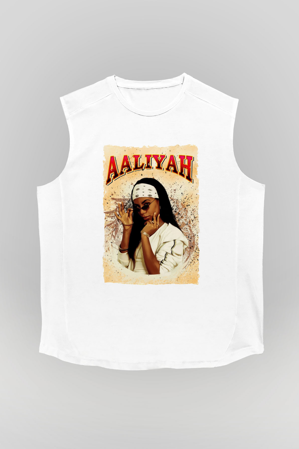 Aaliyah Beyaz Unisex Kolsuz Tişört