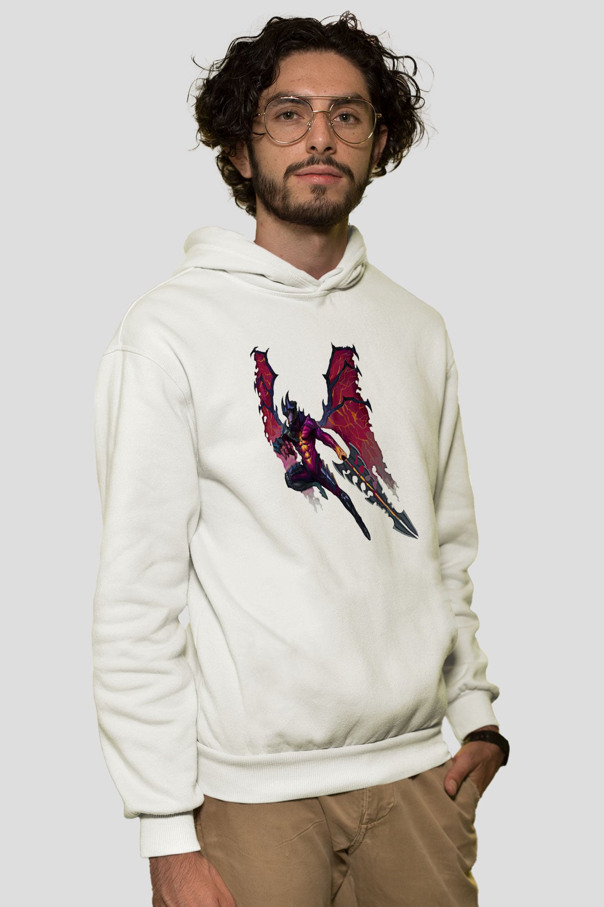 Aatrox James Baskılı Beyaz Unisex Kapüşonlu Sweatshirt