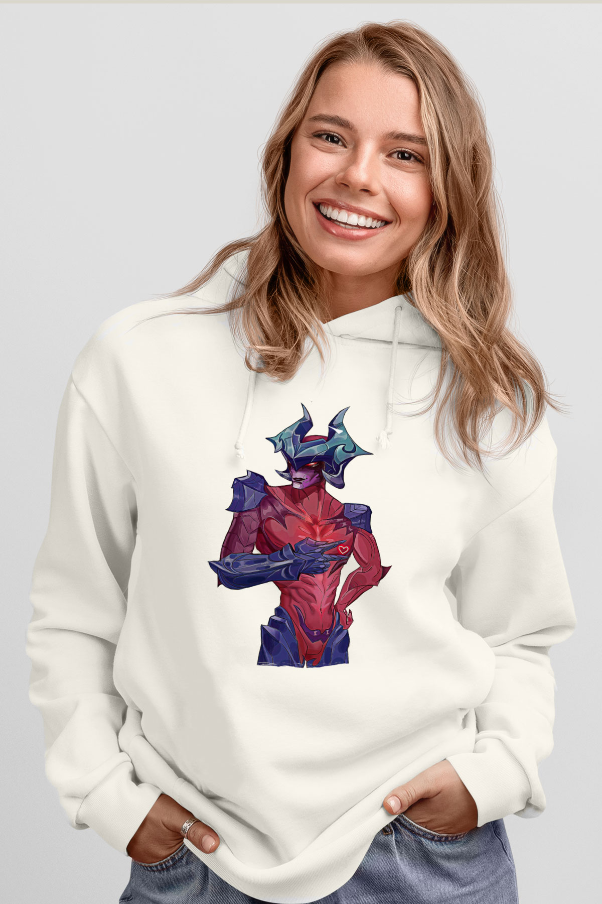 Aatrox James Baskılı Beyaz Unisex Kapüşonlu Sweatshirt