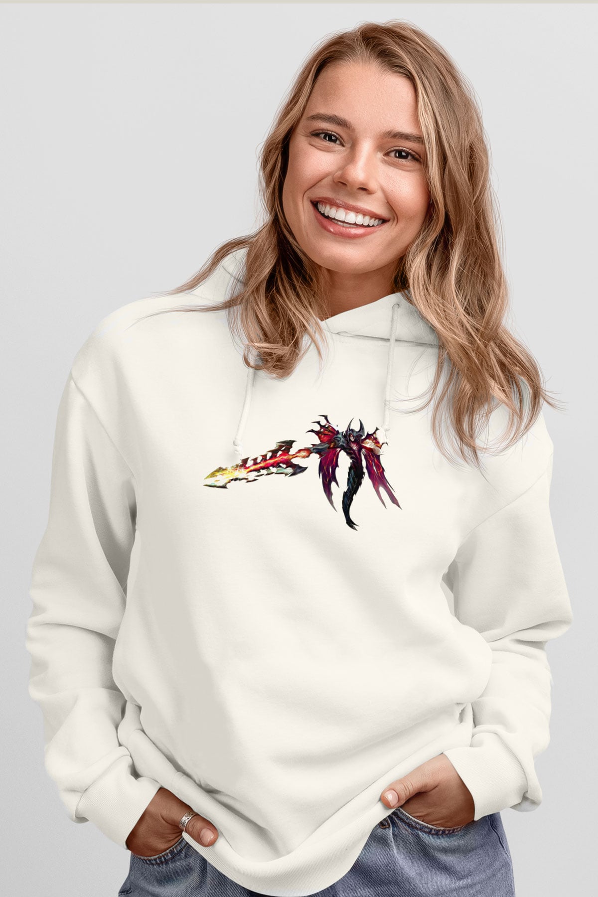 Aatrox James Baskılı Beyaz Unisex Kapüşonlu Sweatshirt